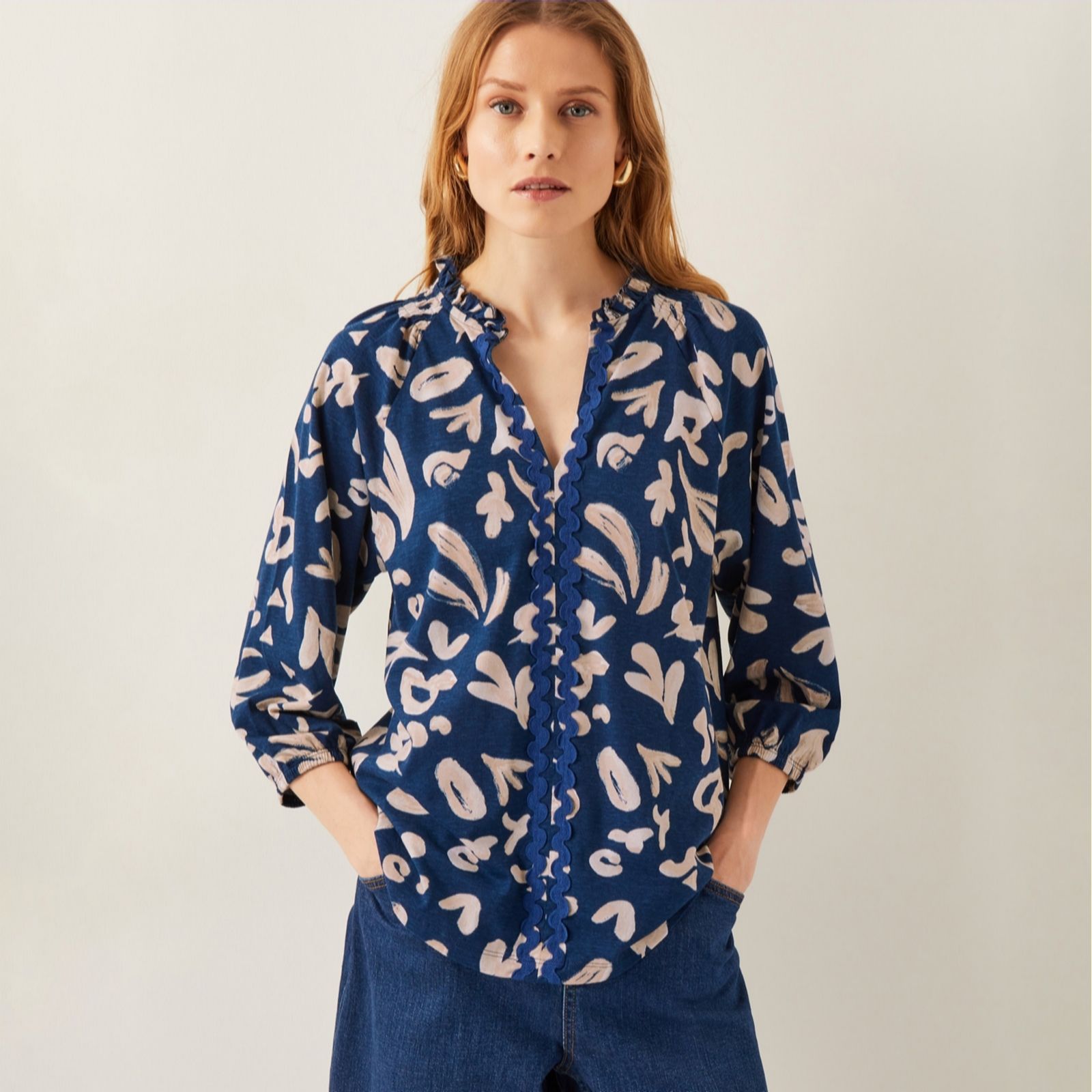 Monsoon Women's Blue Rosie Print Jersey Blouse