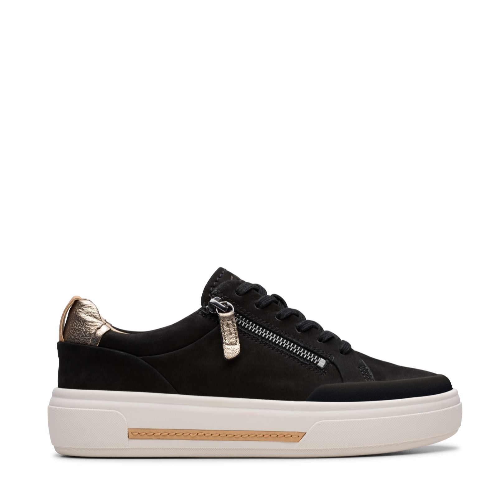 Clarks Footwear Black Nubuck Clarks Hollyhock Zip Trainer