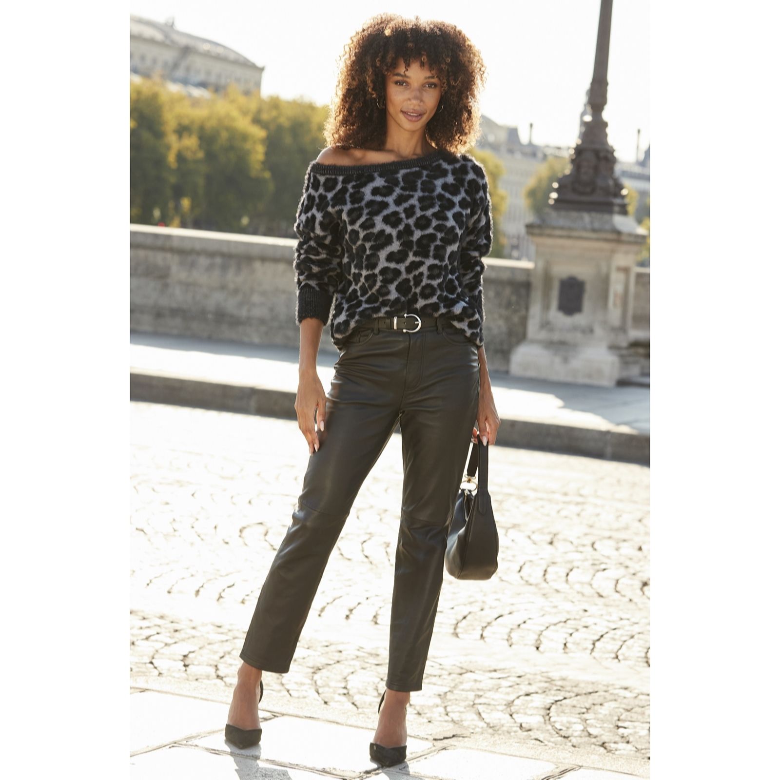 Sosandar Leopard Off-The-Shoulder Knit Jumper