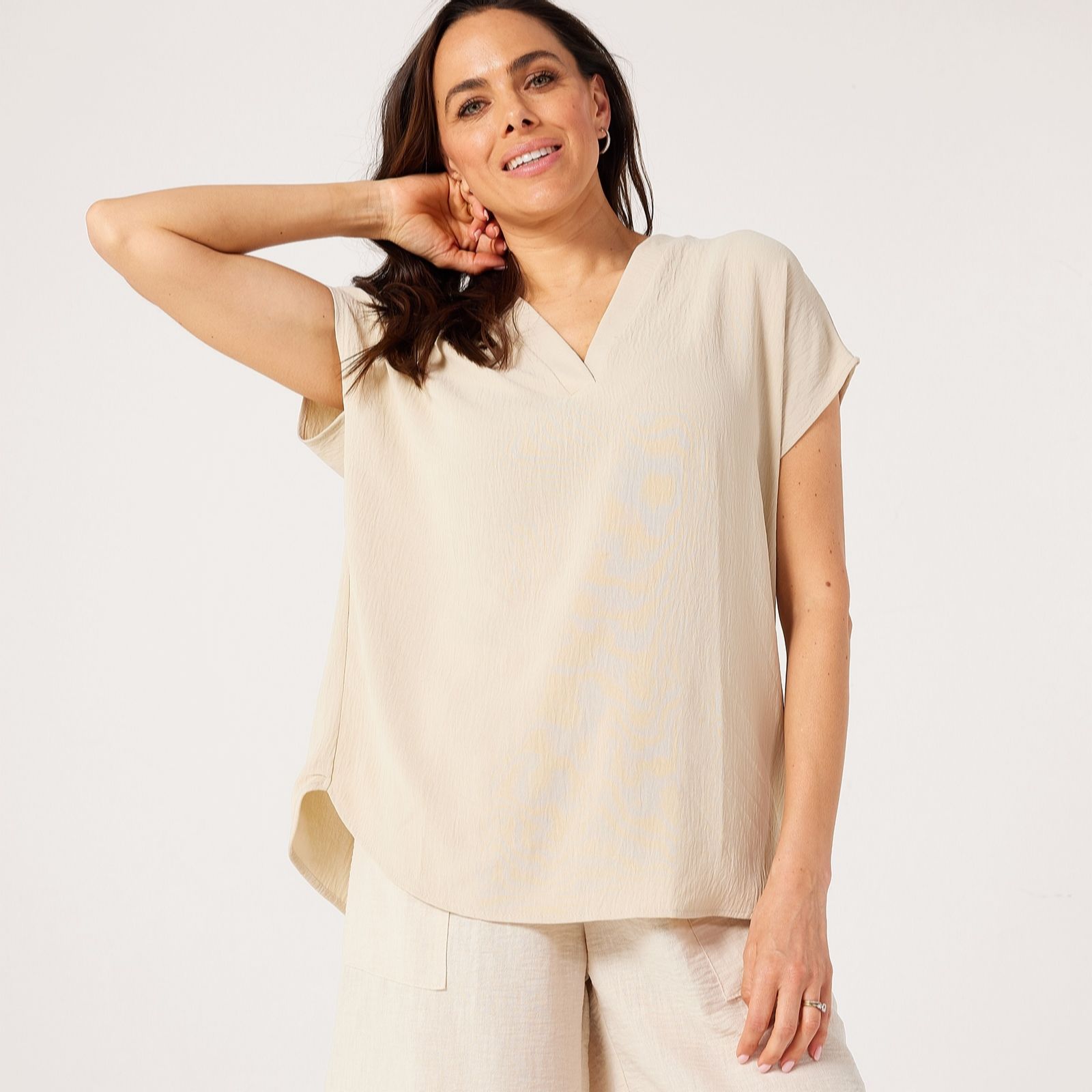 Kim & Co Black Crinkle Poplin Short Dolman Sleeve Tunic