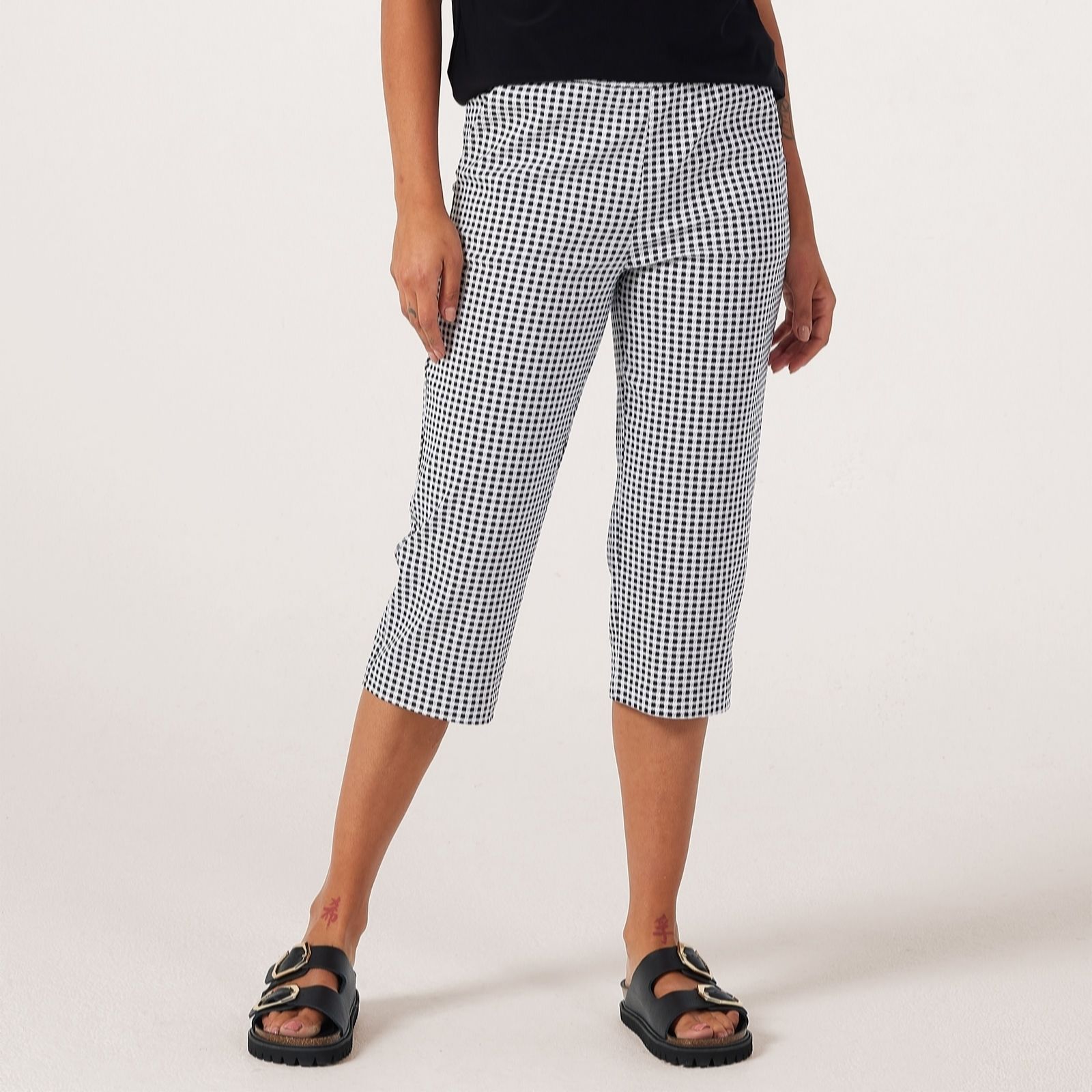 Kim & Co Black Gingham Soft Millennium Nina Capri Petite Trousers