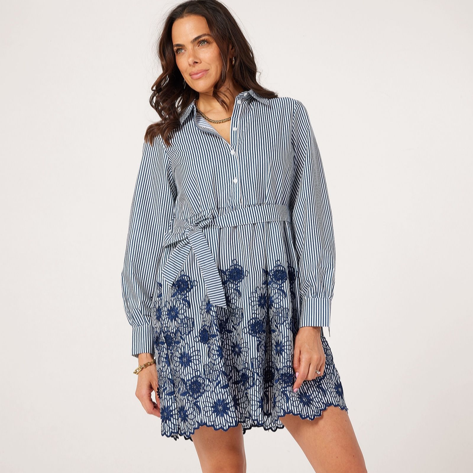 Vero Moda Dark Blue Mary Embroidered Hem Dress