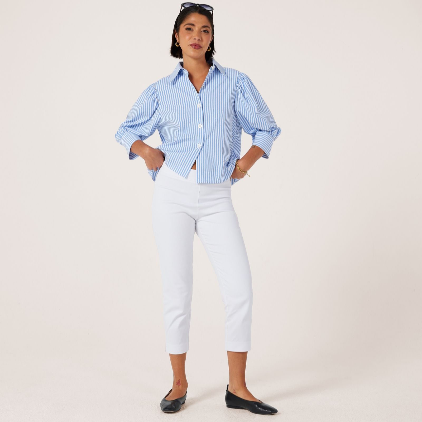 Helene Berman Navy Cotton Stretch Cropped Trouser With Stretch Waist