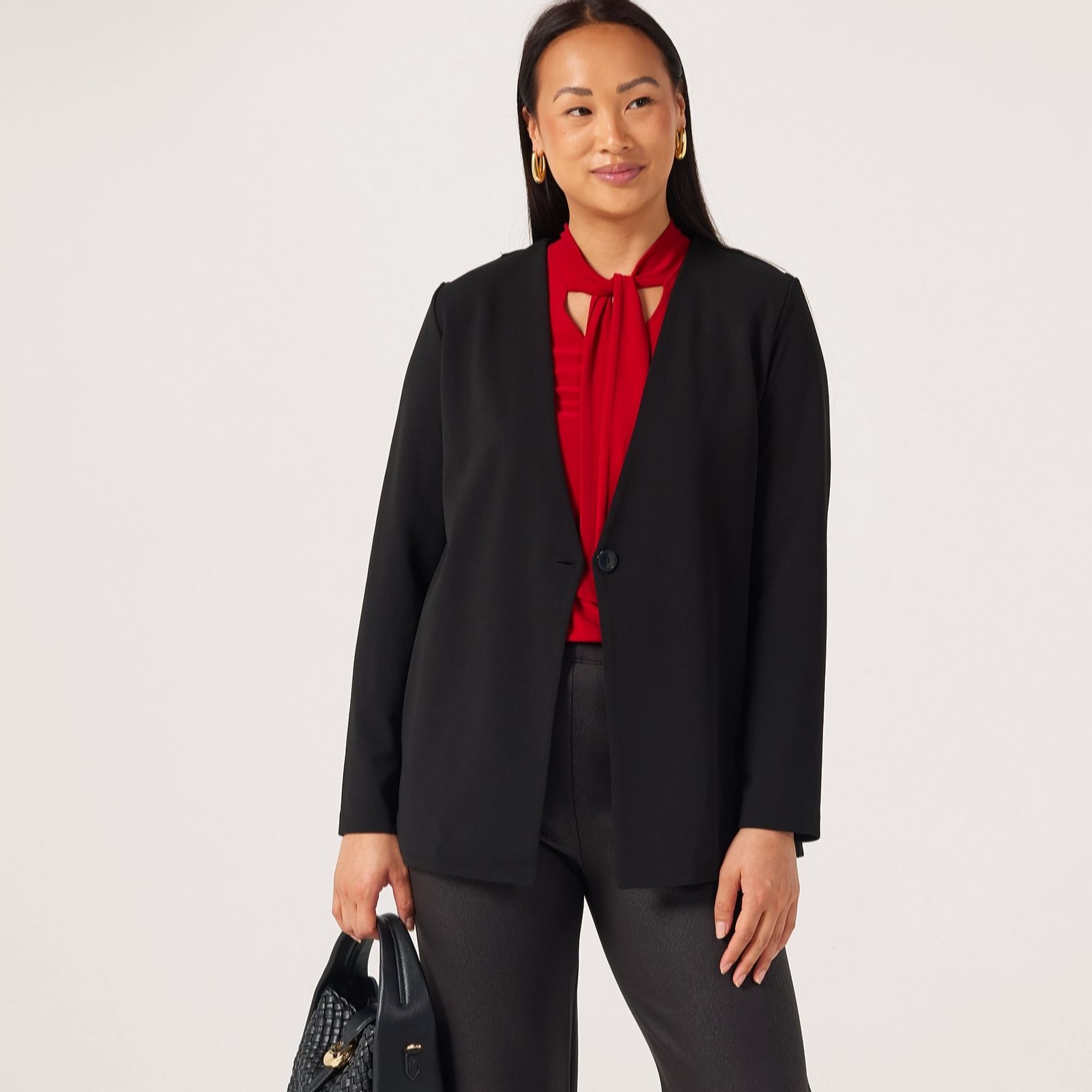 Kim & Co Black Ponte Crepe Long Sleeve Button Jacket