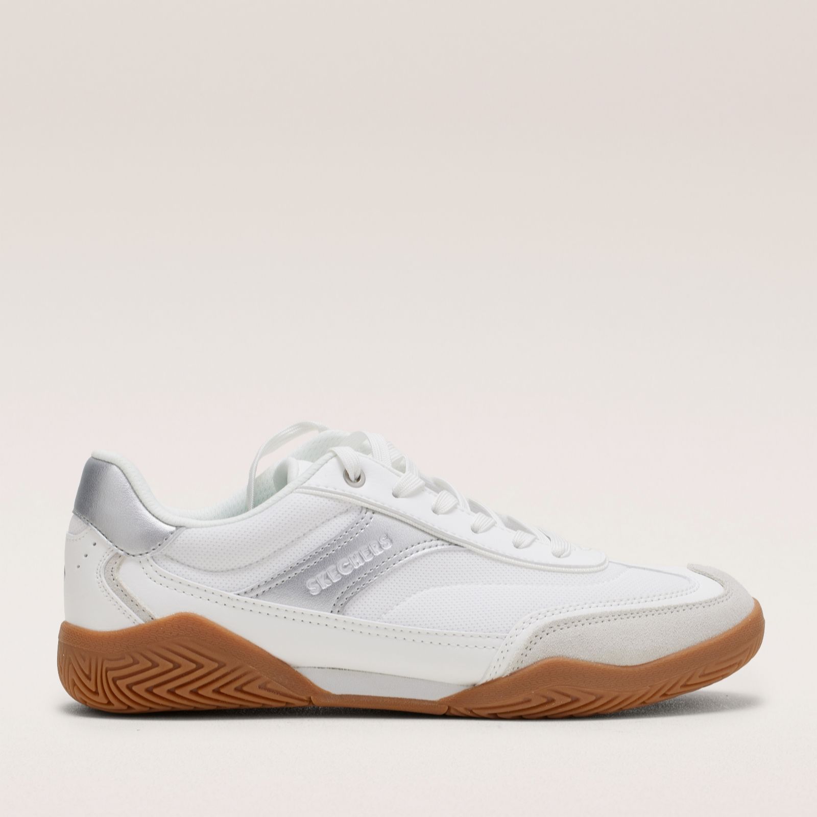 Skechers Women's Zinger Evo - World Striker Sneaker in White/Silver, Size 8 | Synthetic/Textile/Leather