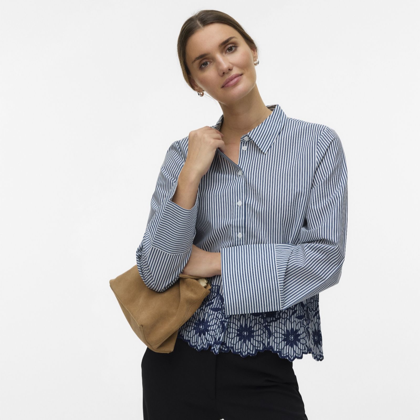 Vero Moda Dark Blue Mary Embroidered Hem Shirt