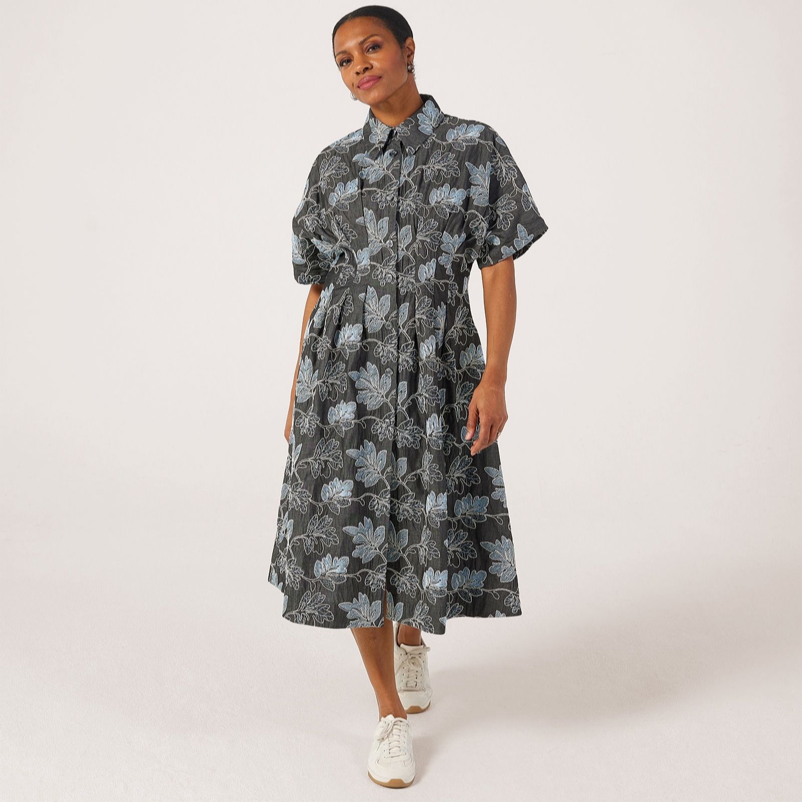 Helene Berman Black Denim 100% Cotton Denim Embroidered Dress