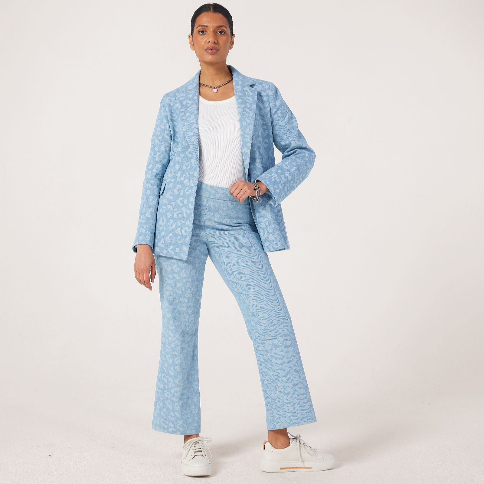Helene Berman Denim Animal Cropped Trouser With Side Zip