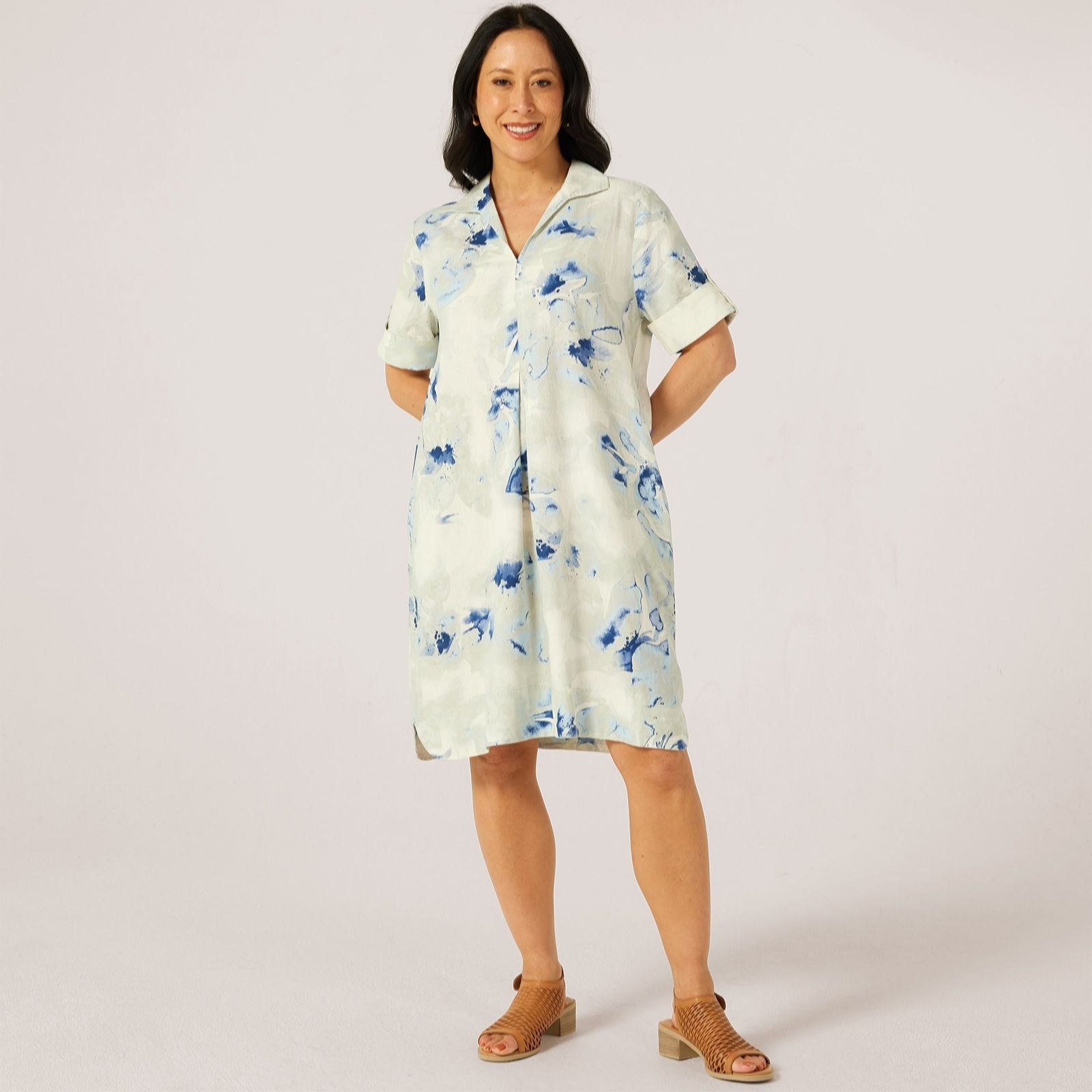 Masai Copenhagen Blue Naevira Printed Linen Viscose Dress