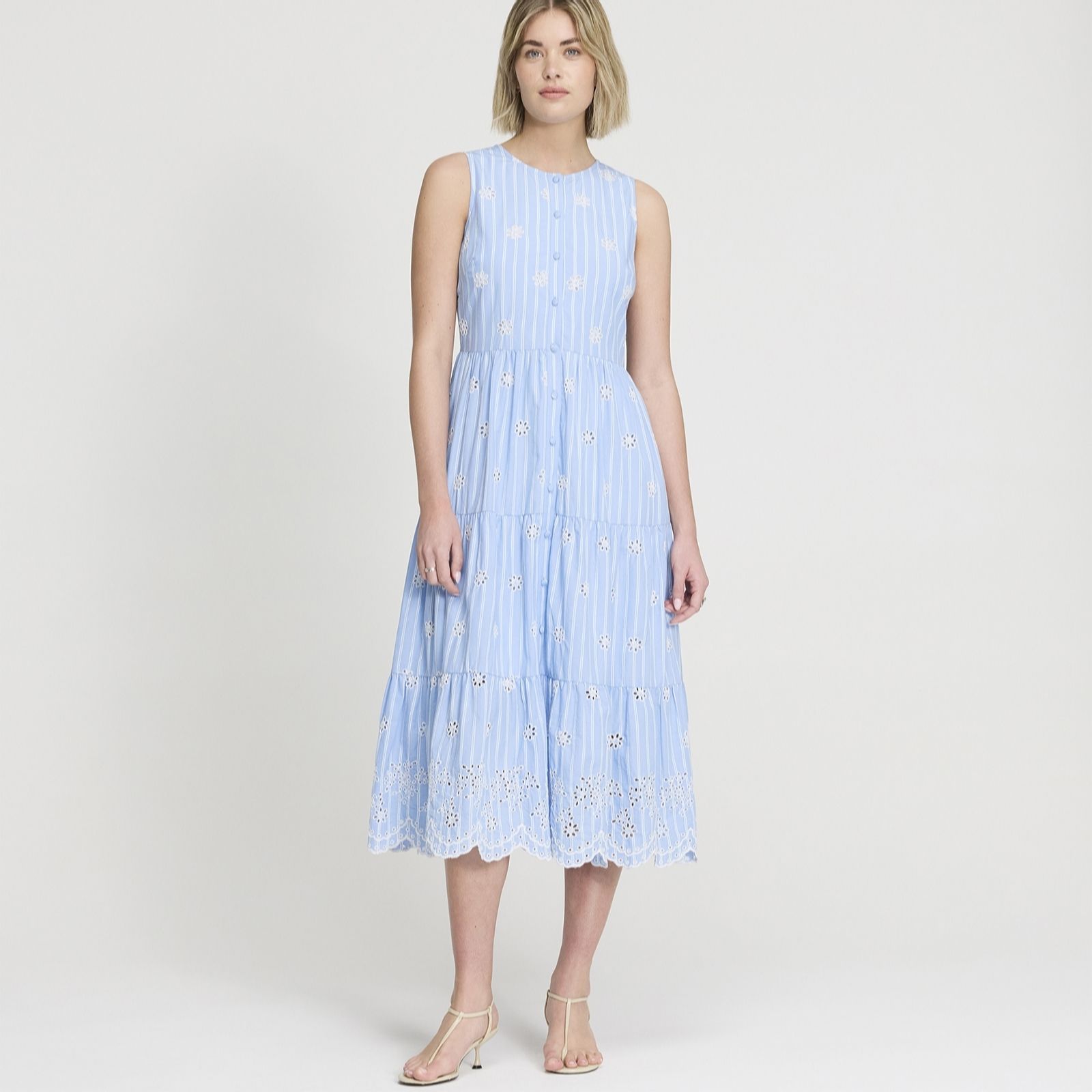 Finery London Rose Dress Blue Stripe Embroidered Dress Standard women's