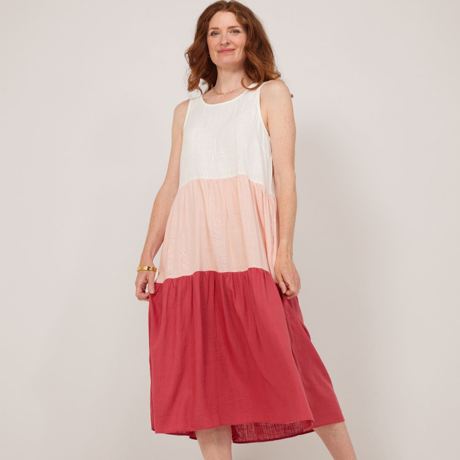 Izabel London Linen Blend Colour Block Dress