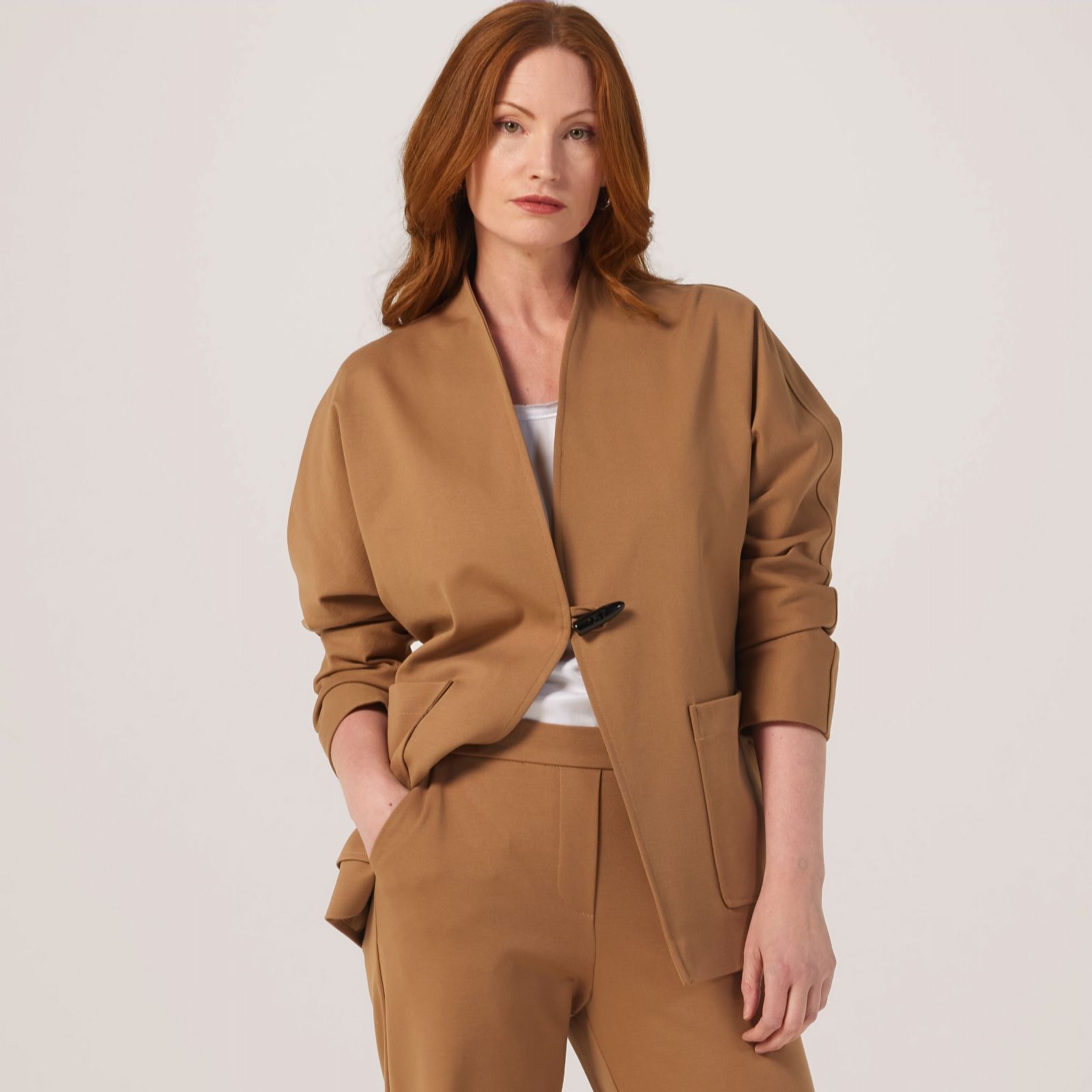 Helene Berman Camel Ponte Toggle Button Jacket