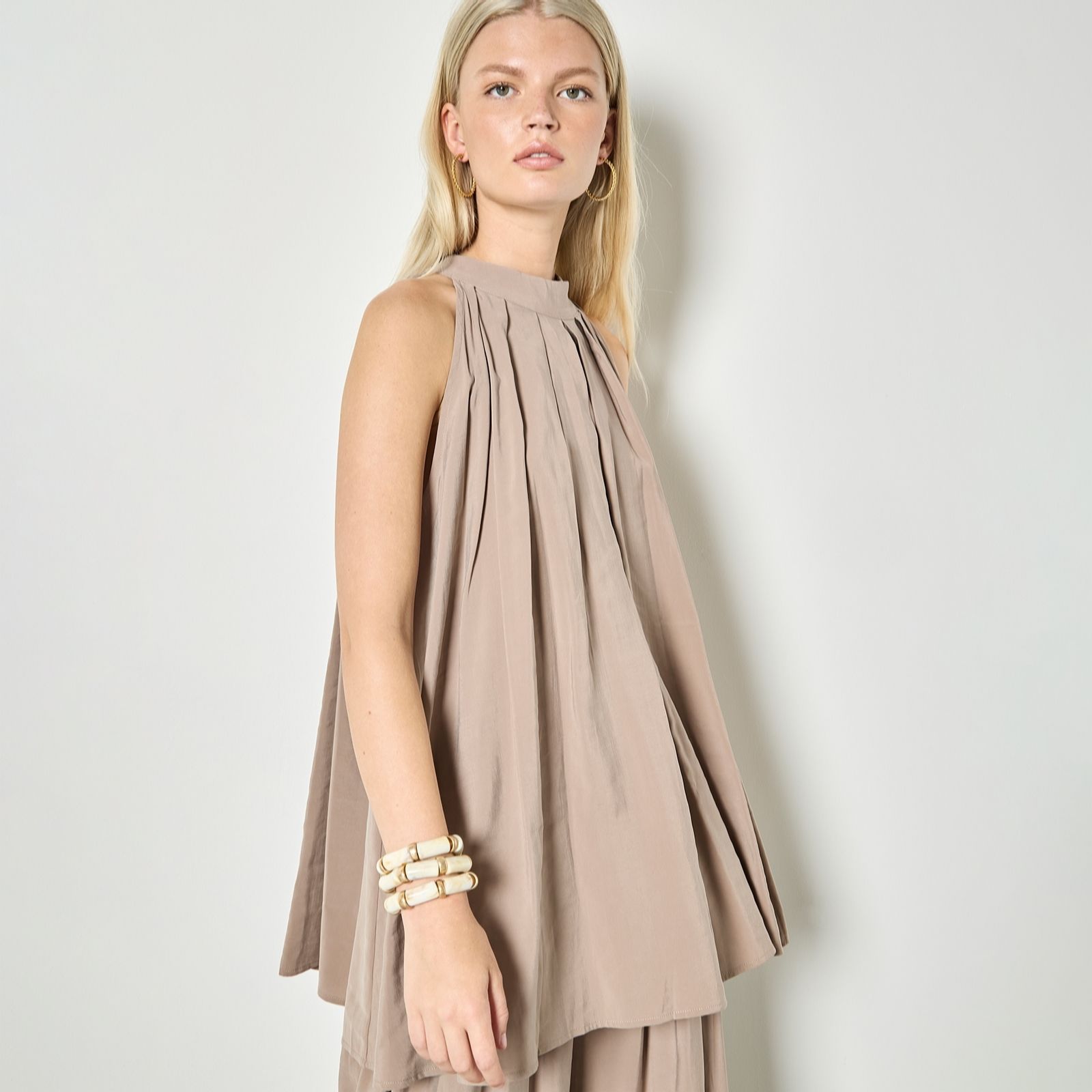 Apricot Stone Pleat Detail Tunic Top