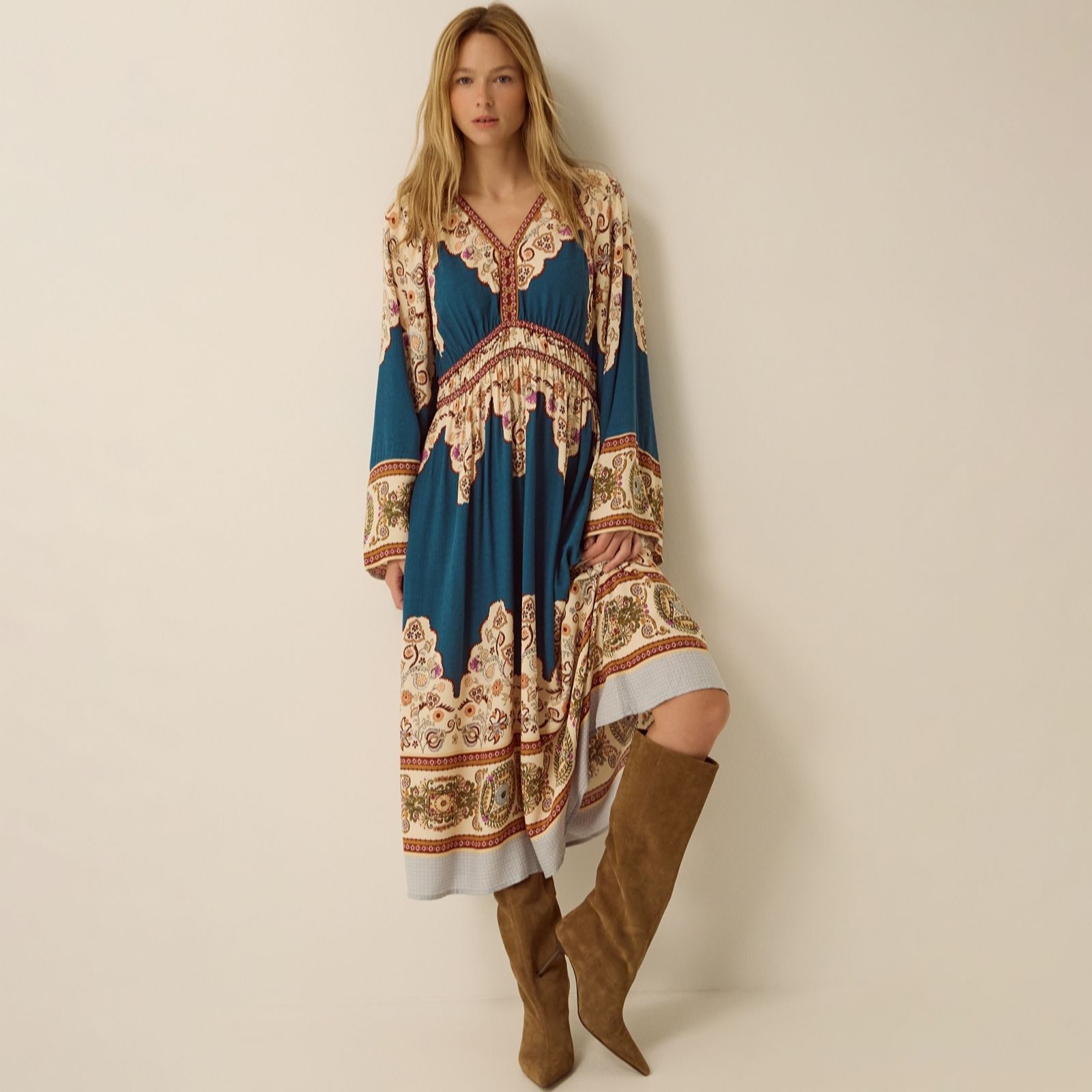 Monsoon Women's Teal Alexandra Print Dress