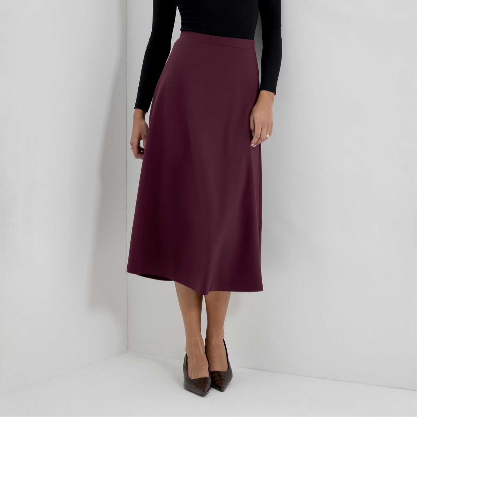 Ruth Chocolate Ponte Jersey A-Line Midi Skirt Size: 8