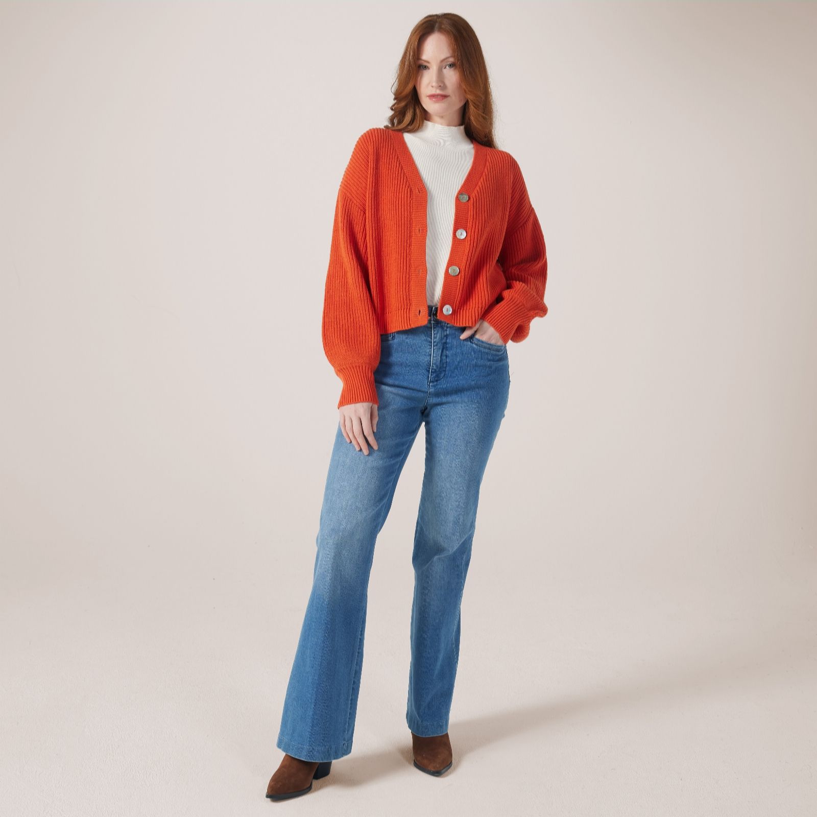 Marlawynne Burnt Orange Marla Wynne Short Cardigan Balloon Sleeve