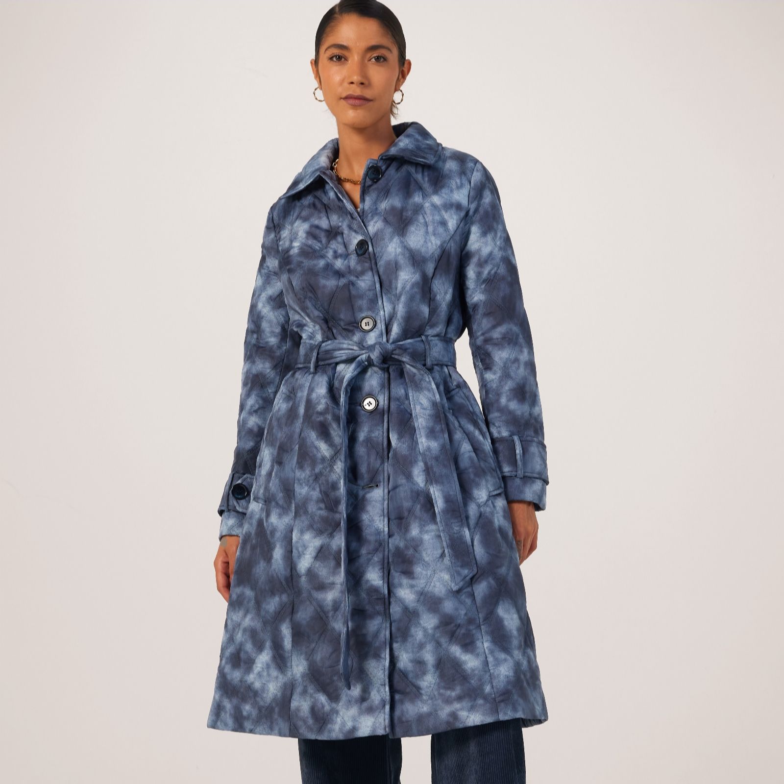 Helene Berman Blue Quilted Coat With Belt