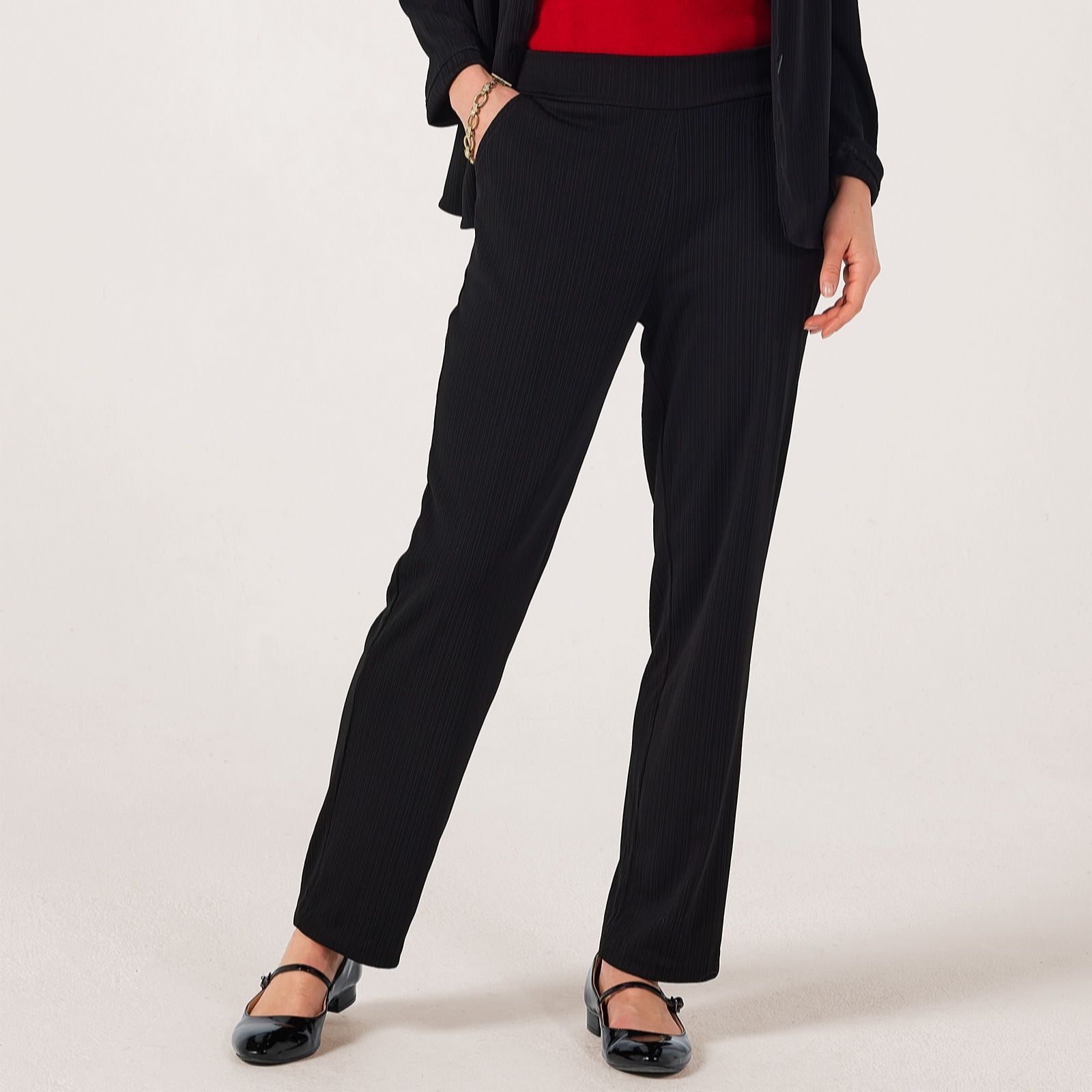 Kim & Co Black Textured Rib Narrow Leg Krissy Standard Trousers