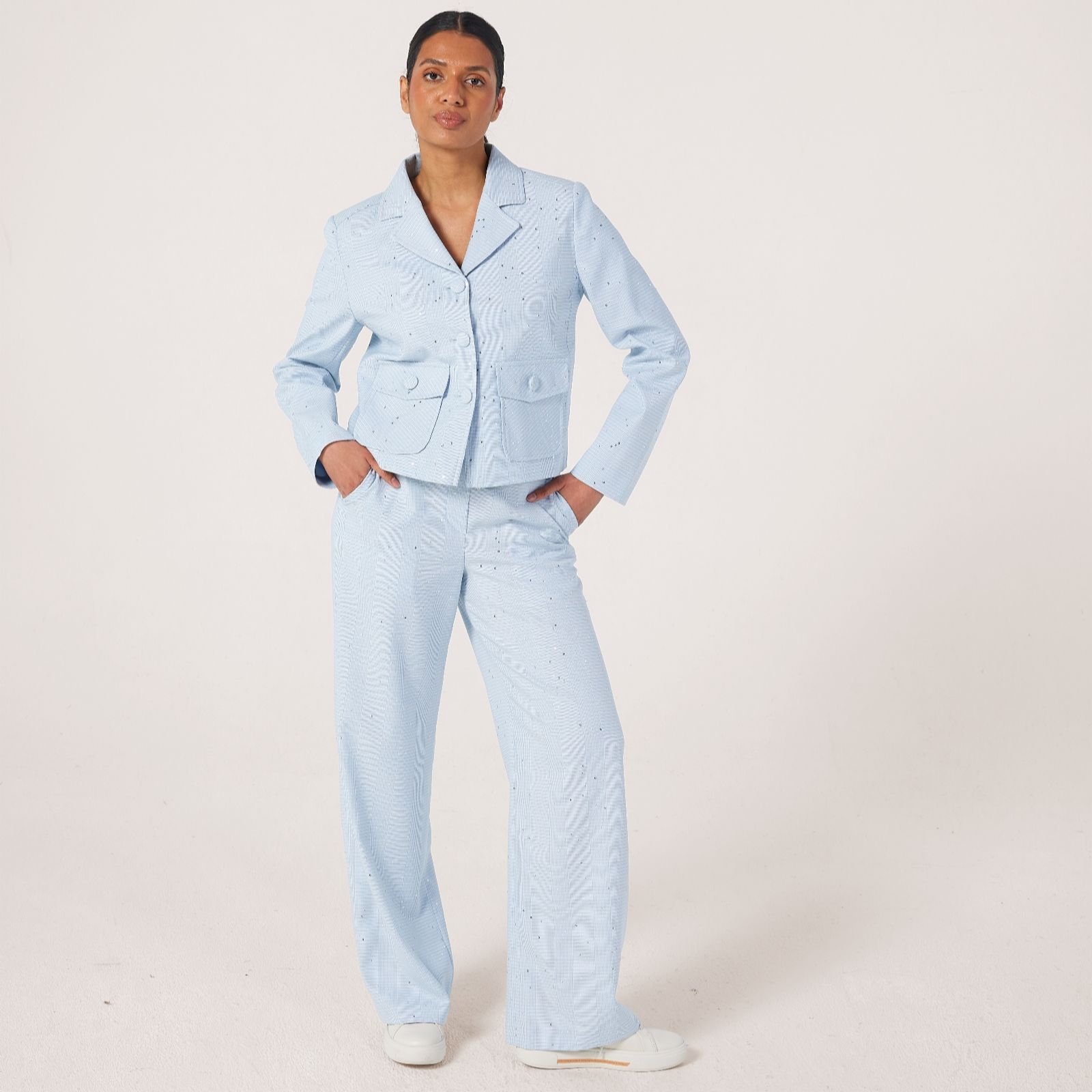 Helene Berman Blue Pastel Check Embellished Jacket
