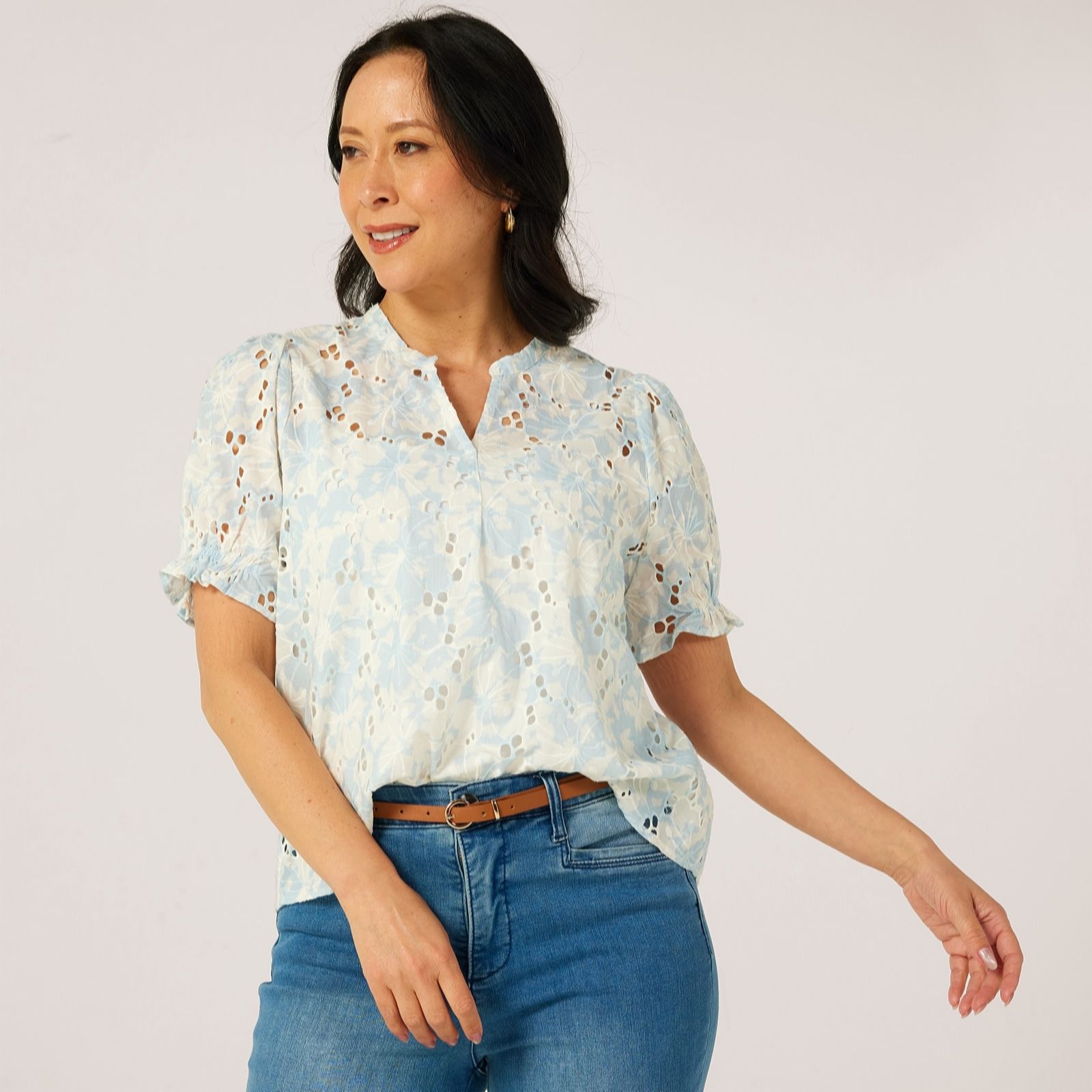 Masai Copenhagen Lavender Barienne 100% Cotton Print Broderie Top
