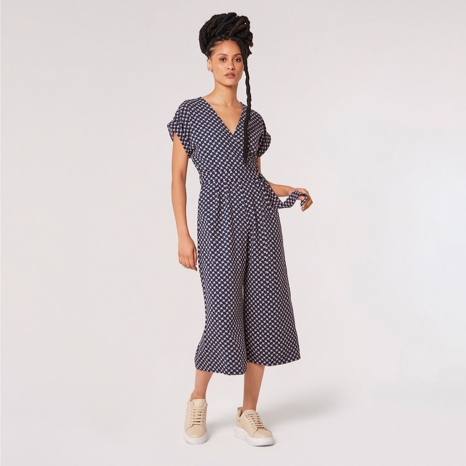 Apricot Egg Print Utility Culotte Jumpsuit