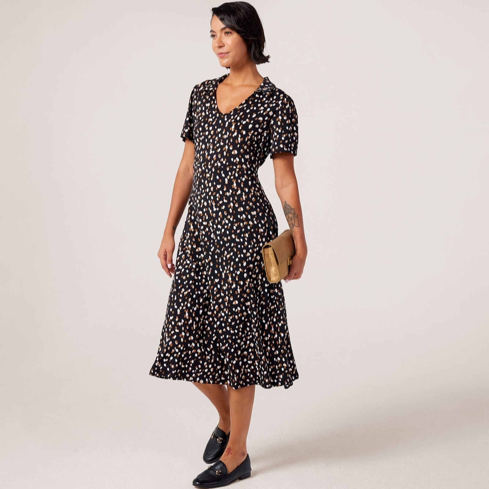 Kim & Co Printed Brazil Knit Jersey A-Line Dress With Johnny Collar women&rsquo;s