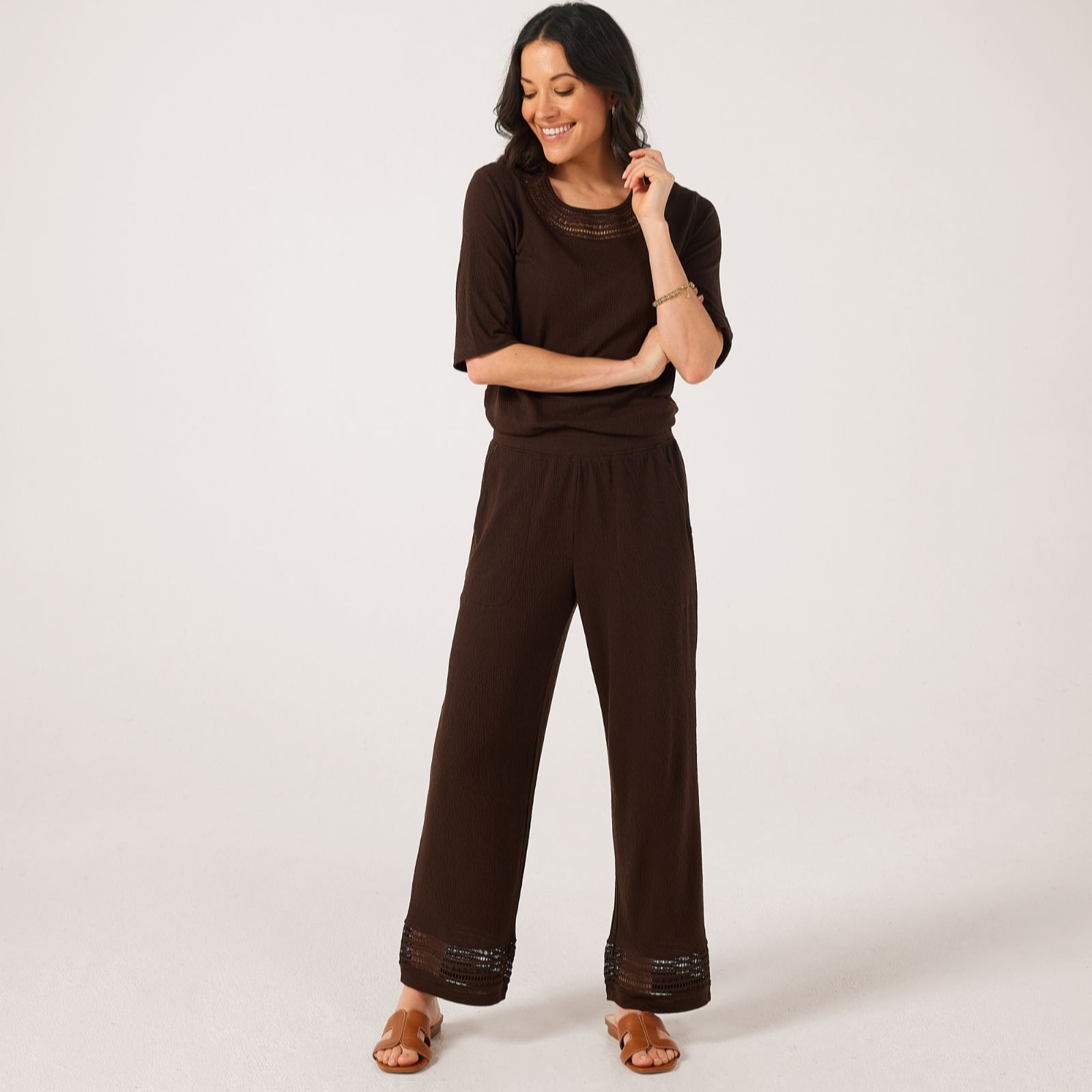 Denim & Co. Chocolate Linen Blend Trousers Petite