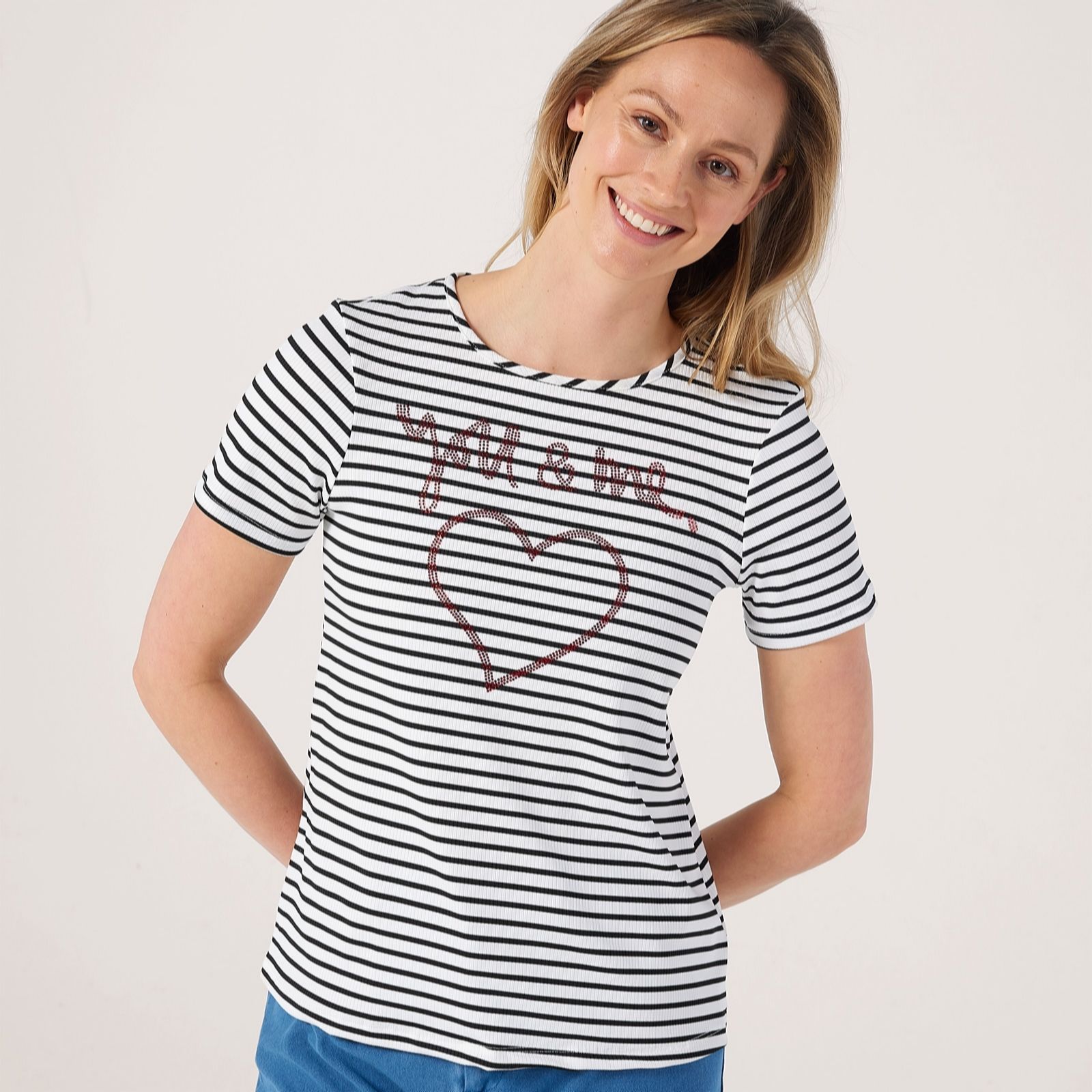 Kim & Co Ecru,Black Silky Rib Knit Short Sleeve You+Me Top