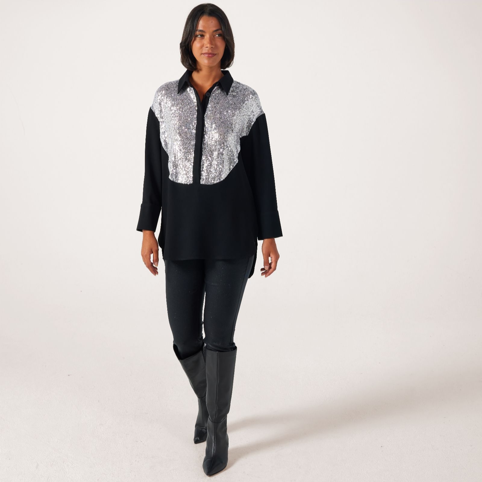 Helene Berman Black Sequin Shirt