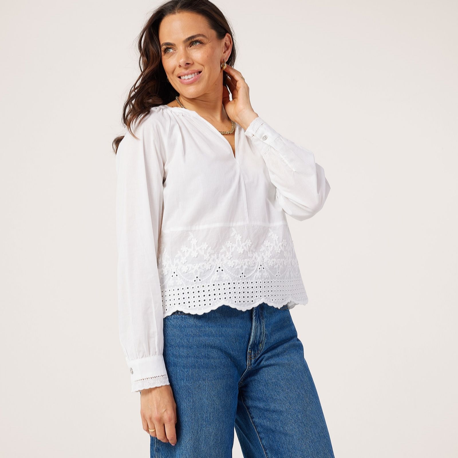 Vero Moda Golden Milana Broderie Hem Blouse