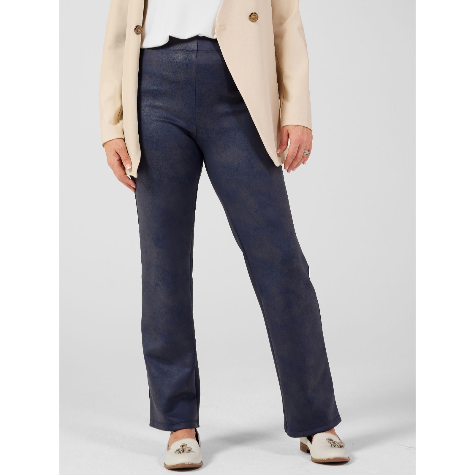 Kim & Co Shadow Pleather Soft Flare Trousers Standard