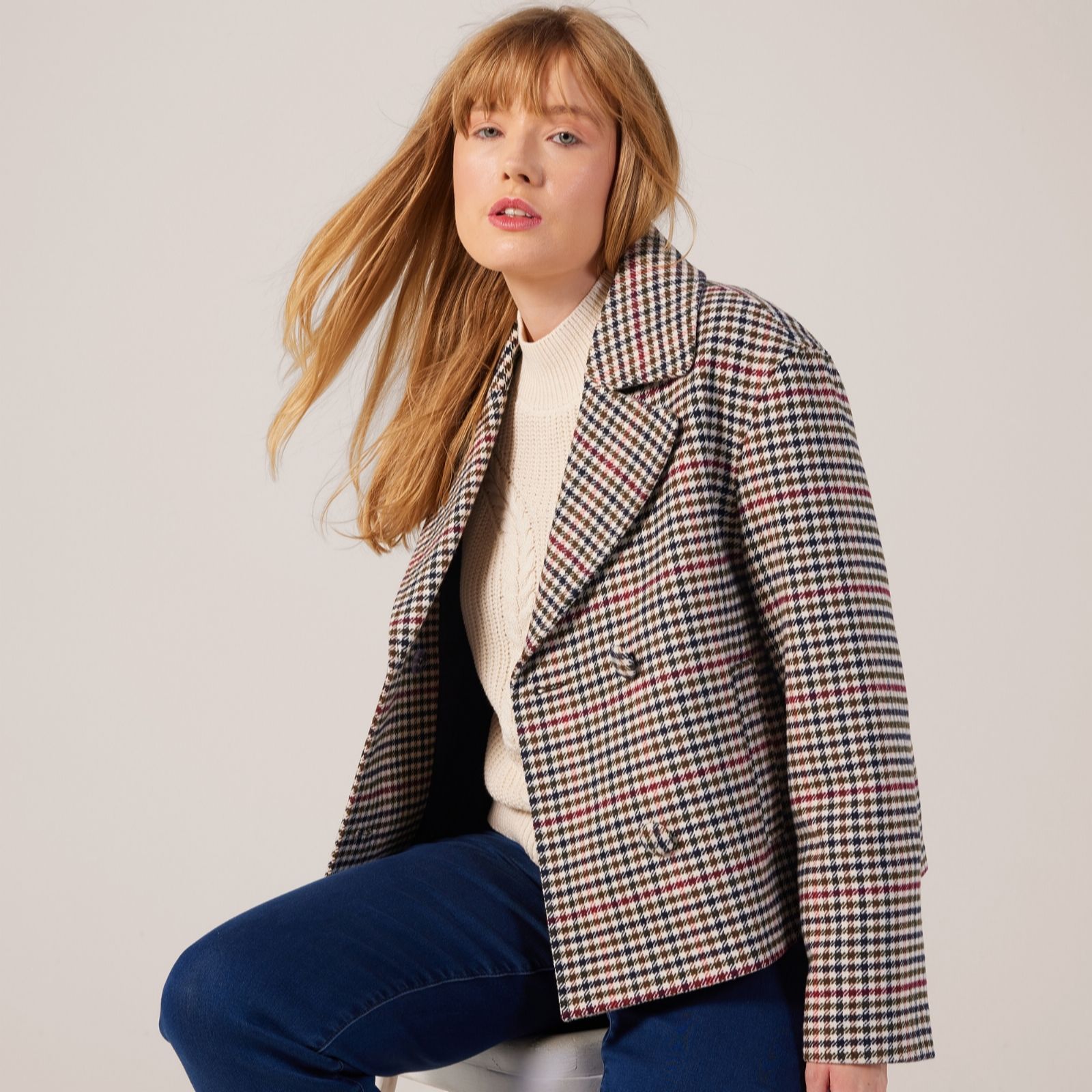 Centigrade Short Checked Double Breasted Coat