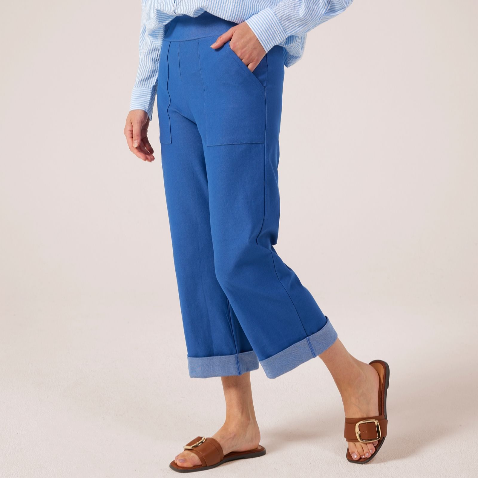 Kim & Co Deluxe Denim Knit Starlet Cropped Cuffed Standard Trouser women's