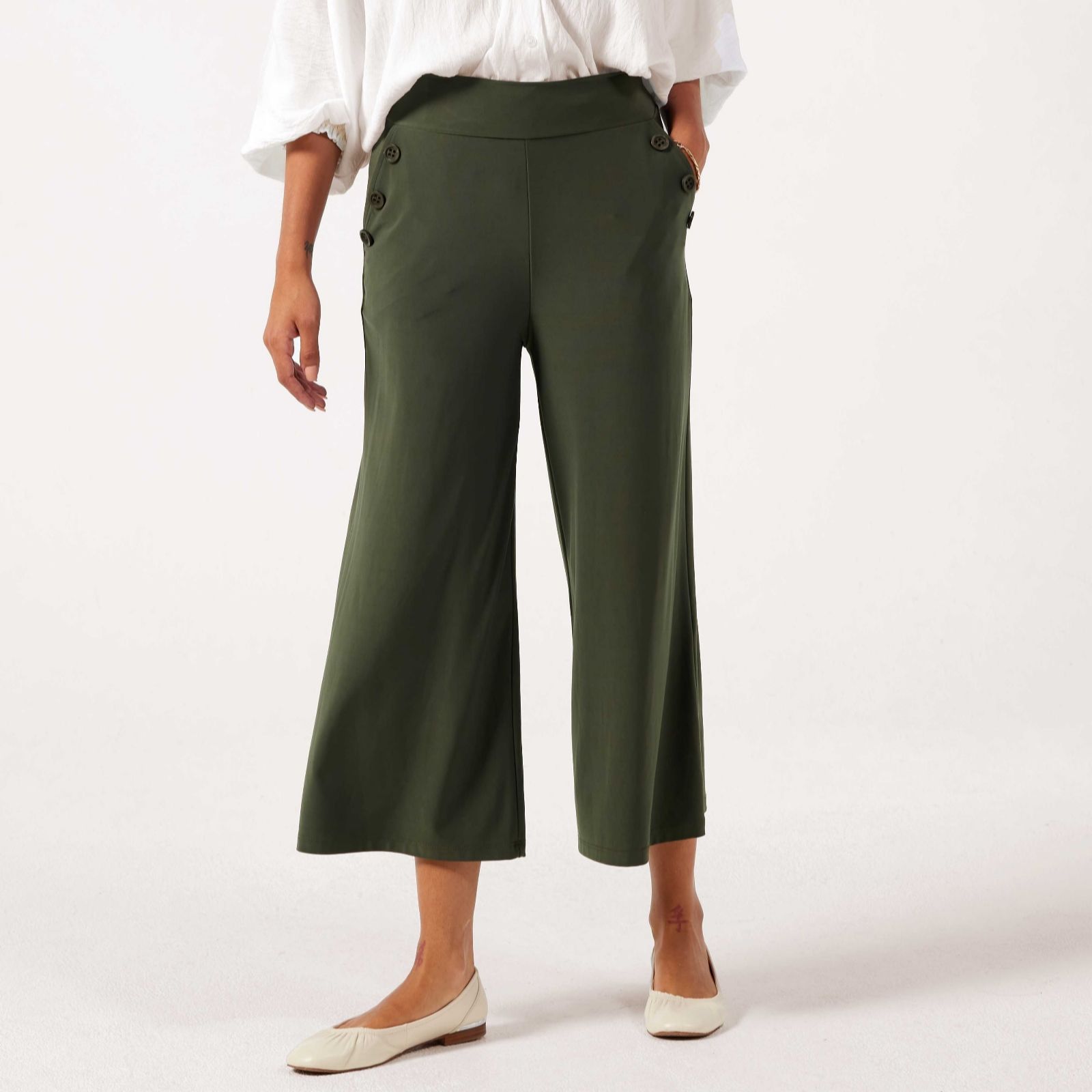 Kim & Co Khaki Deluxe Brazil Jersey Sailor Cropped Trouser Petite