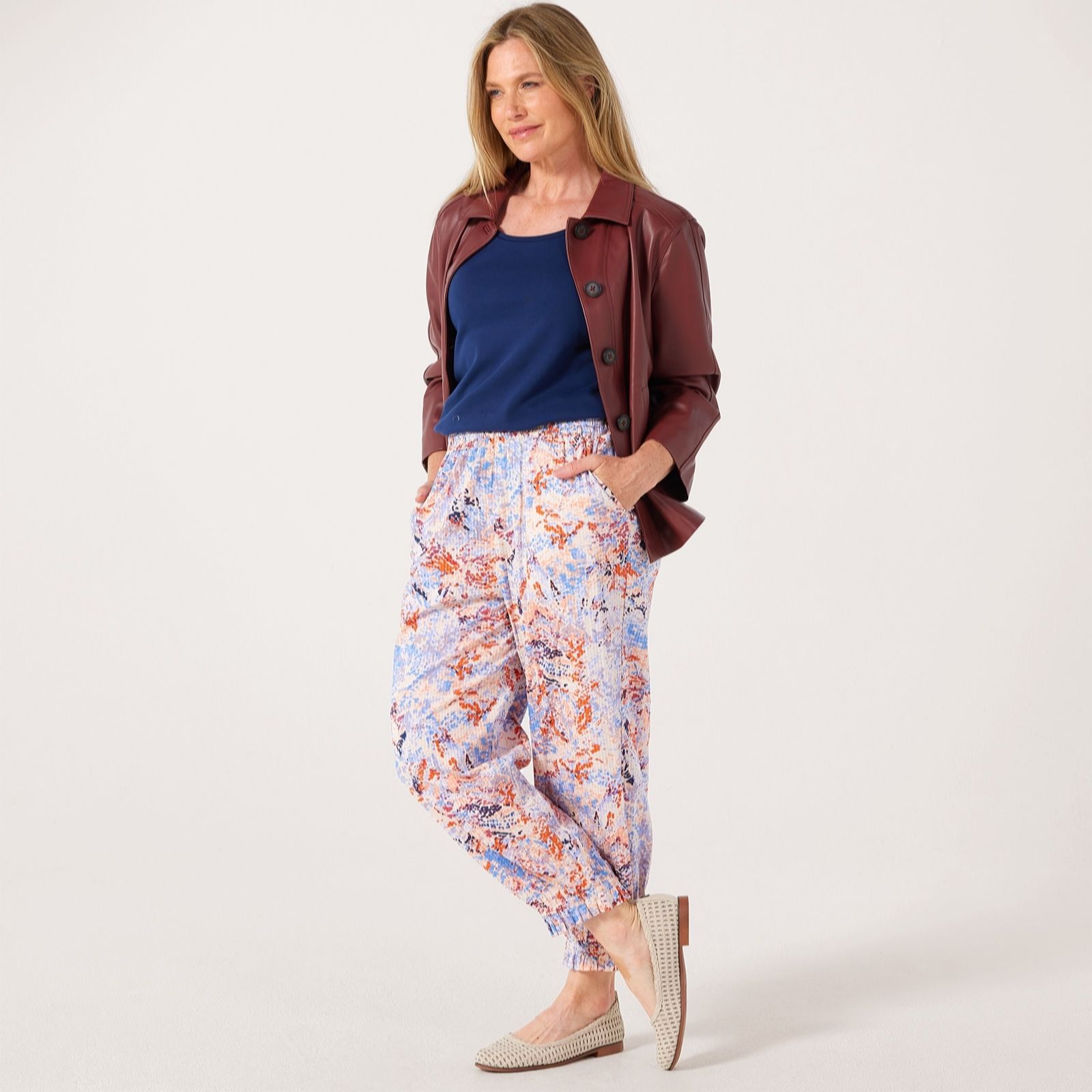 Masai Copenhagen Blue Orange Pranelle Printed Seersucker Cropped Trousers