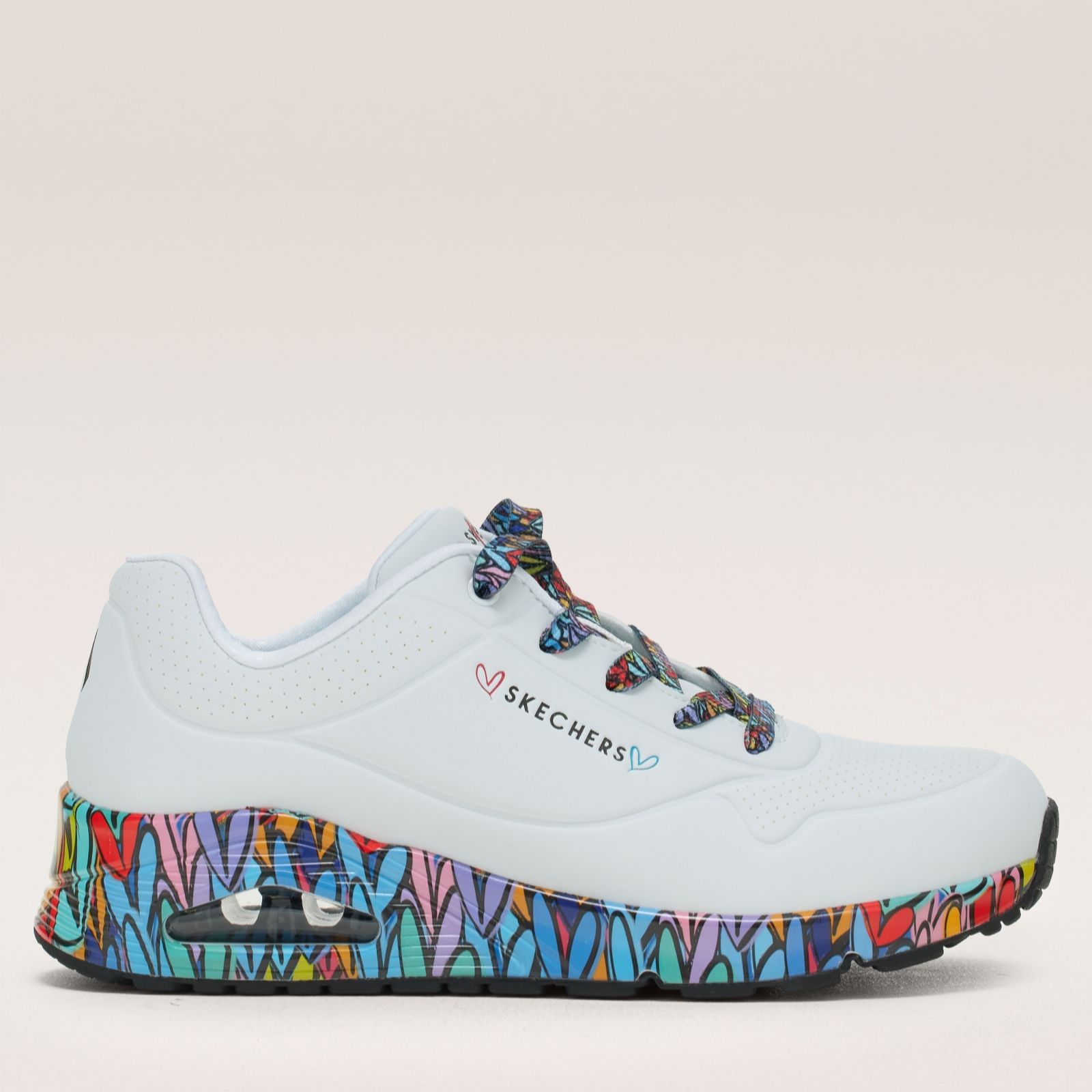 Skechers Women's White,Multi Uno Ravaged Love Lace-Up Trainer