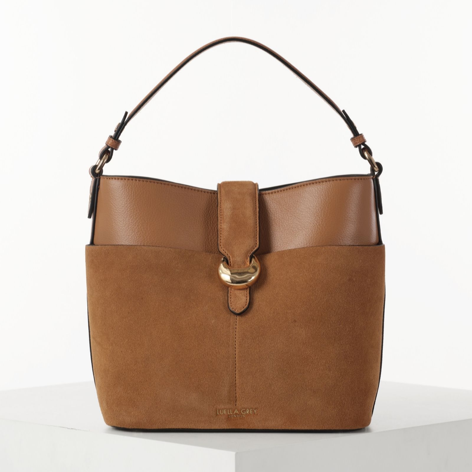 Luella Grey Black Indra Medium Bucket Crossbody