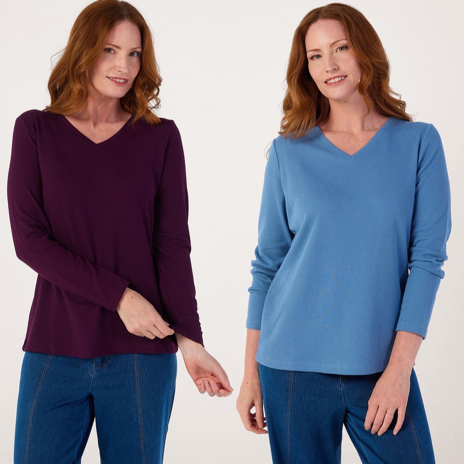 Denim & Co. Essentials Heavenly Jersey & Waffle Long Sleeve Tops 2...