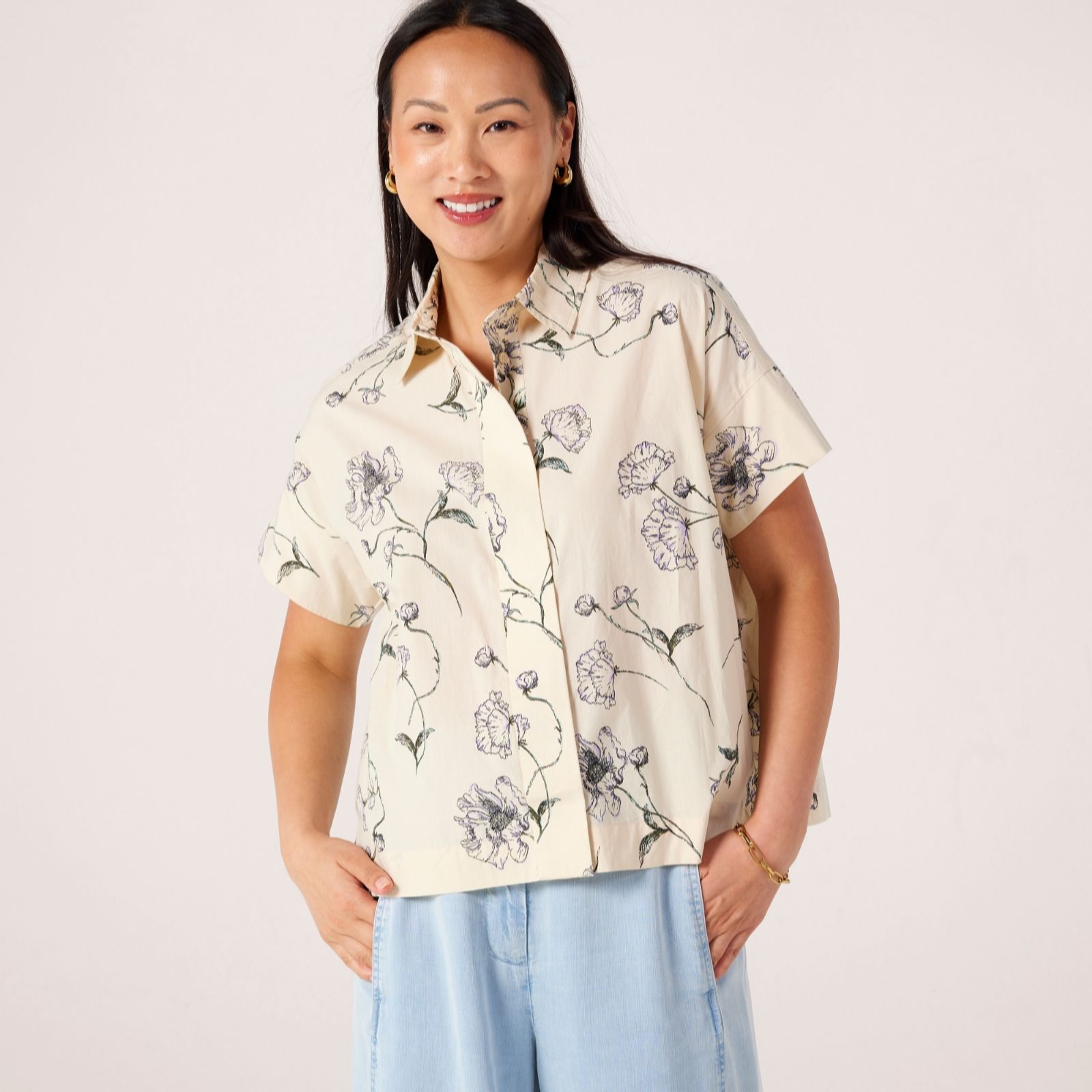 Masai Copenhagen Ivory Irelina 100% Cotton Poplin Printed Shirt Top