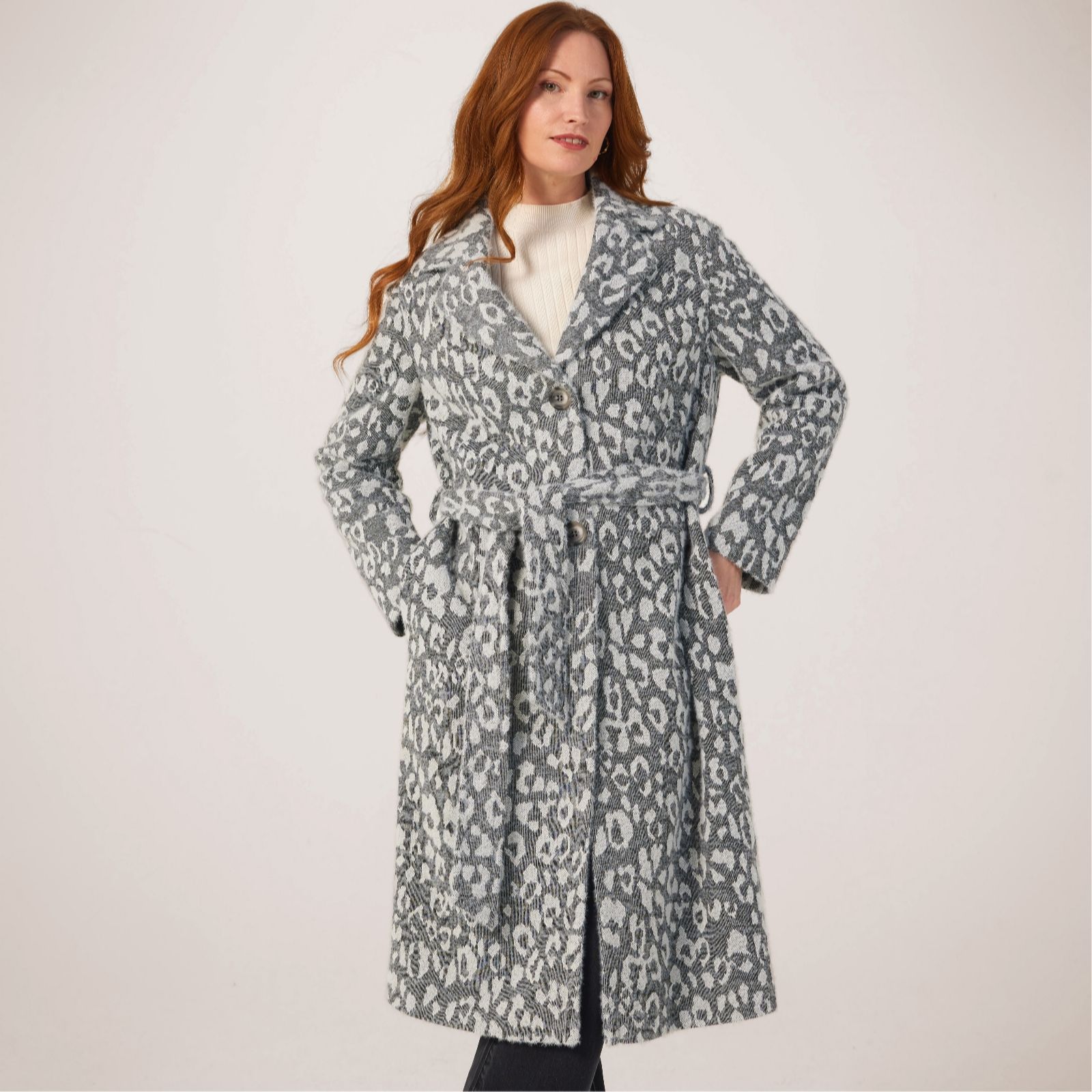 Helene Berman Grey Ruth Animal Coat With Belt