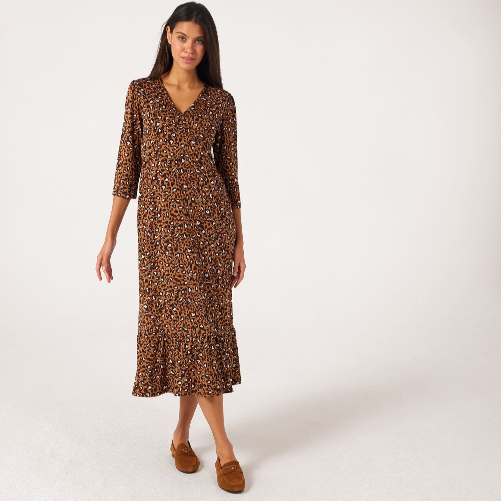 Kim & Co Black Multi Printed Brazil Jersey 3/4 Sleeve Frilled Midi Dress