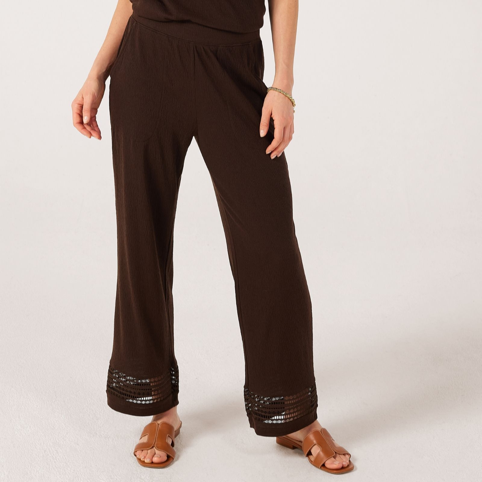 Denim & Co. Chocolate Linen Blend Trousers Standard