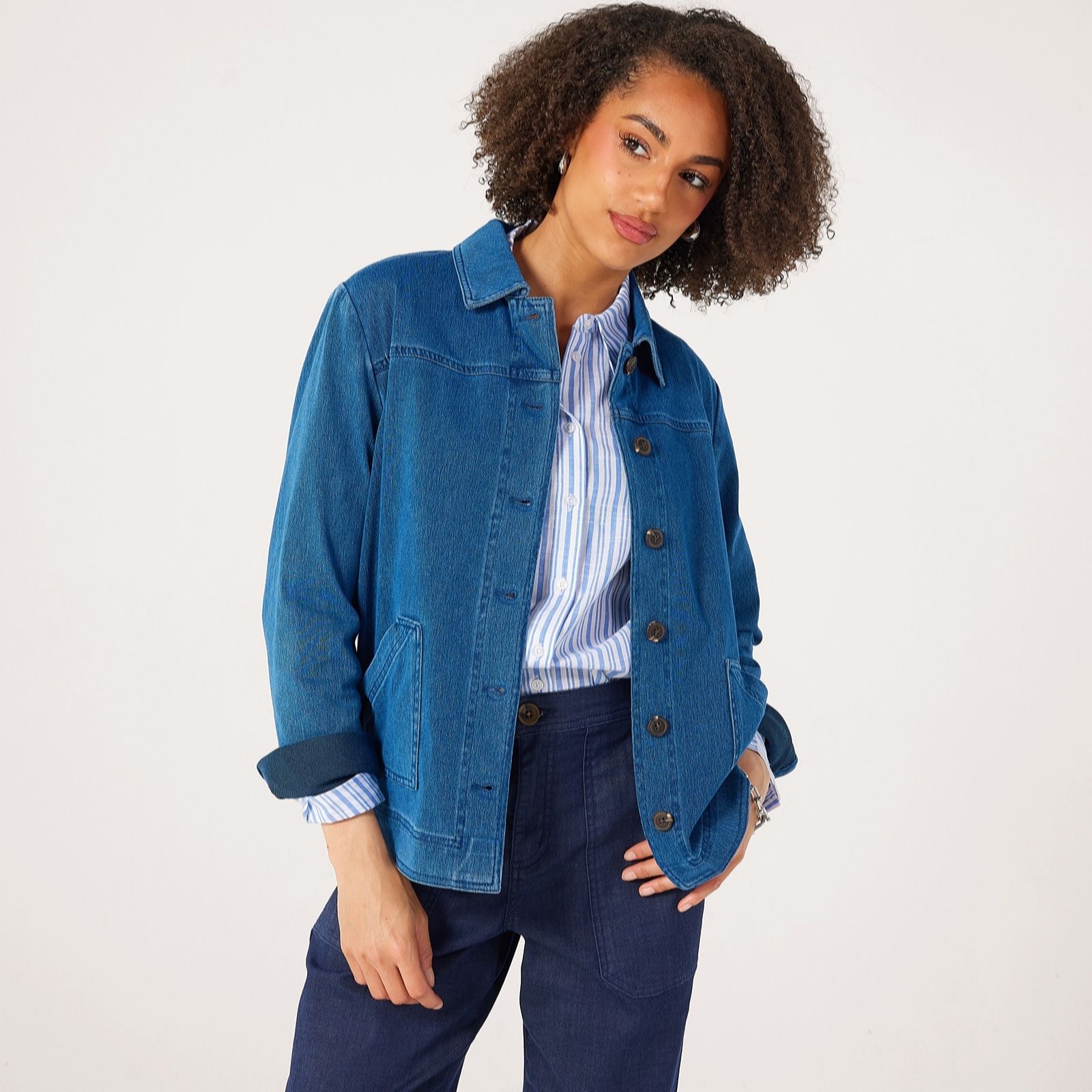 Denim & Co. Dark Indigo Comfy Knit Collared Jacket