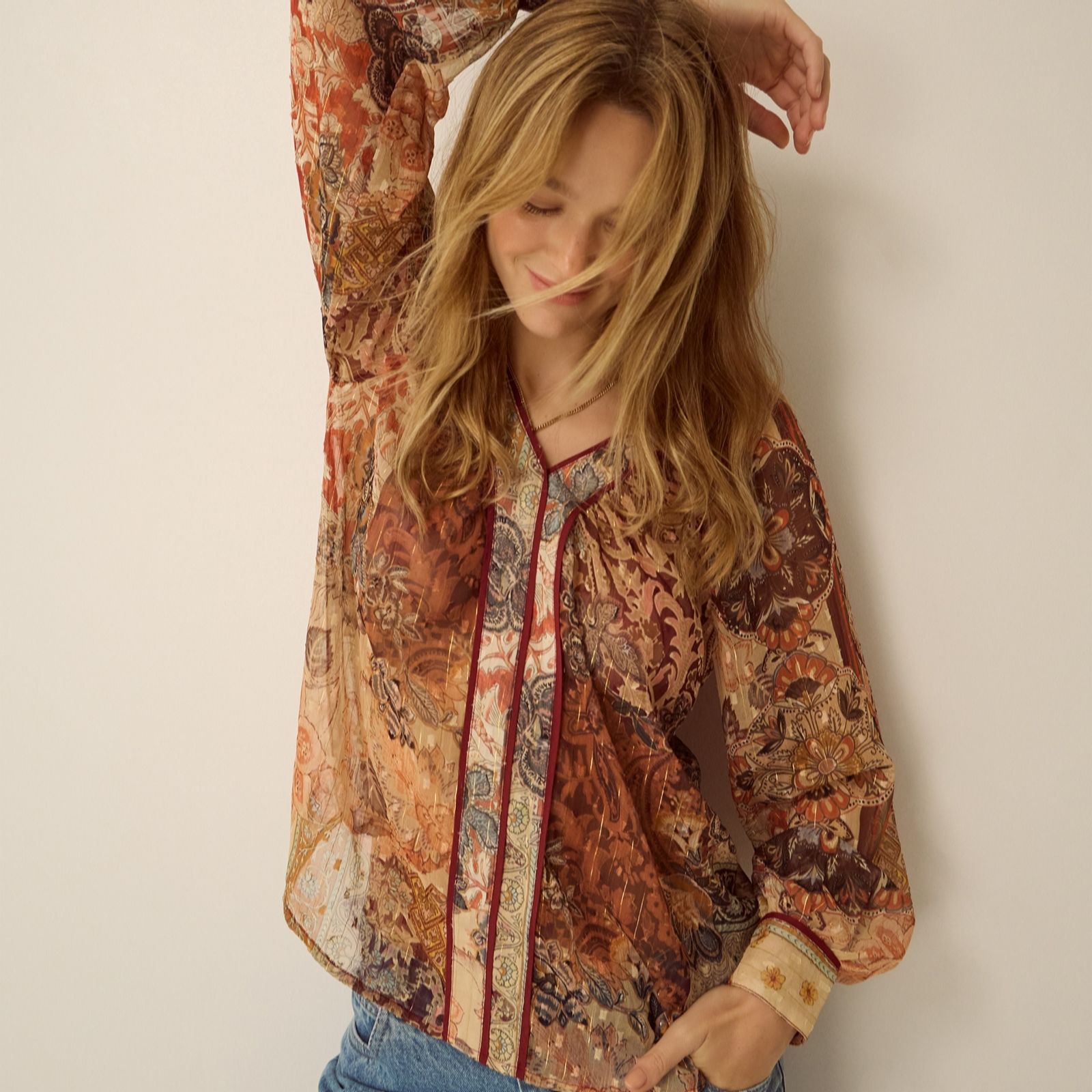 Monsoon Women's Brown Multi Evelina Print Blouse
