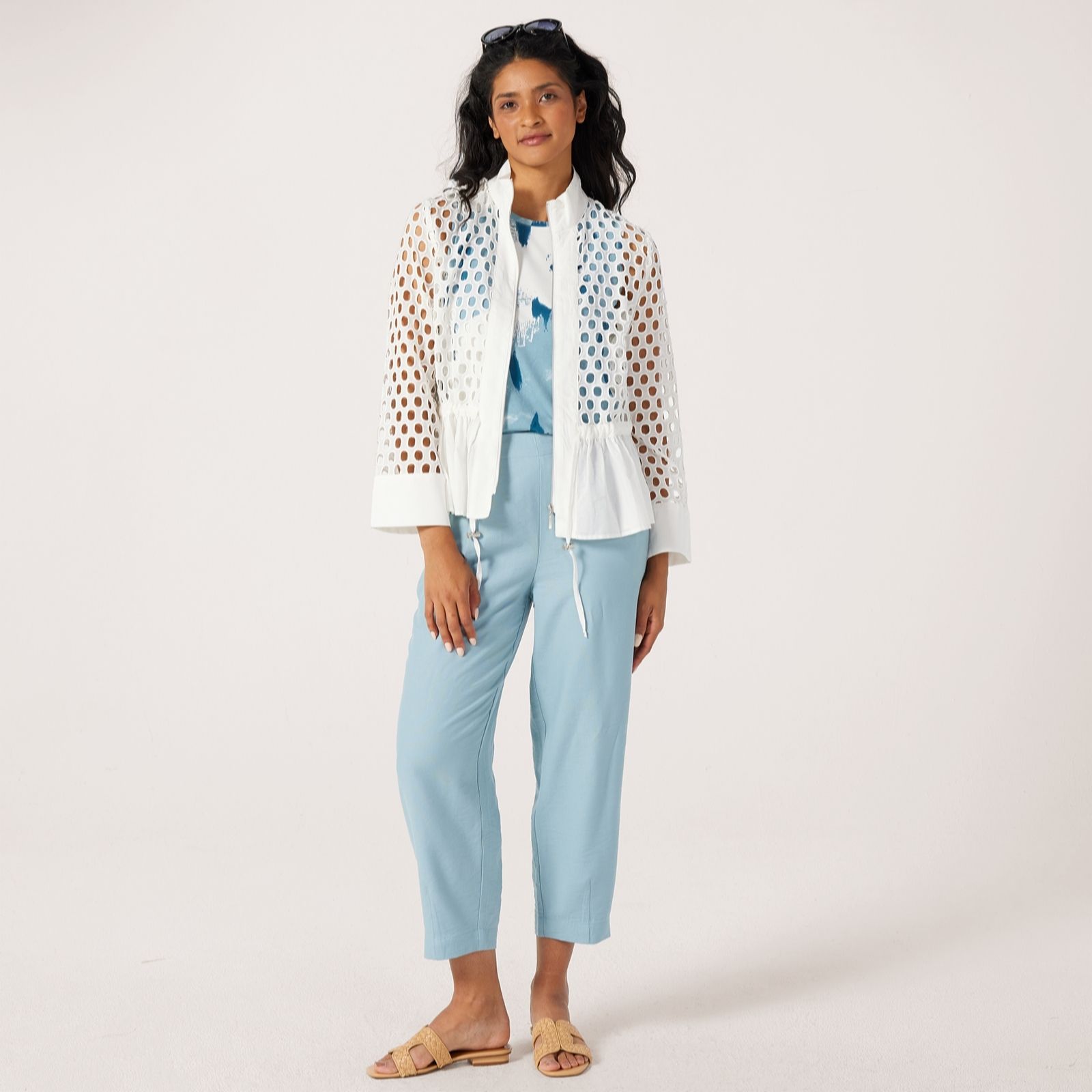 Marlawynne Cloud Collection Cotton Eyelet Jacket With Peplum & Draw String