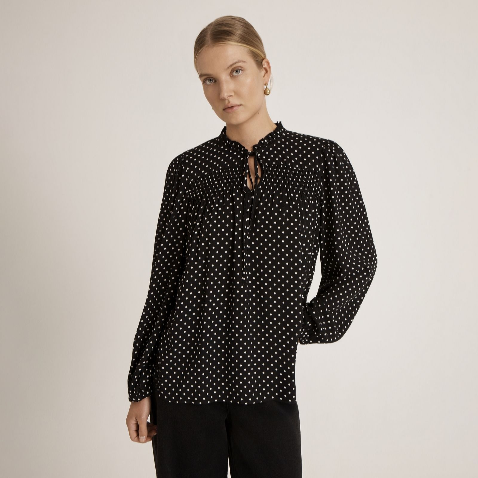 Finery London Kiya Spot Tie Neck Blouse women's