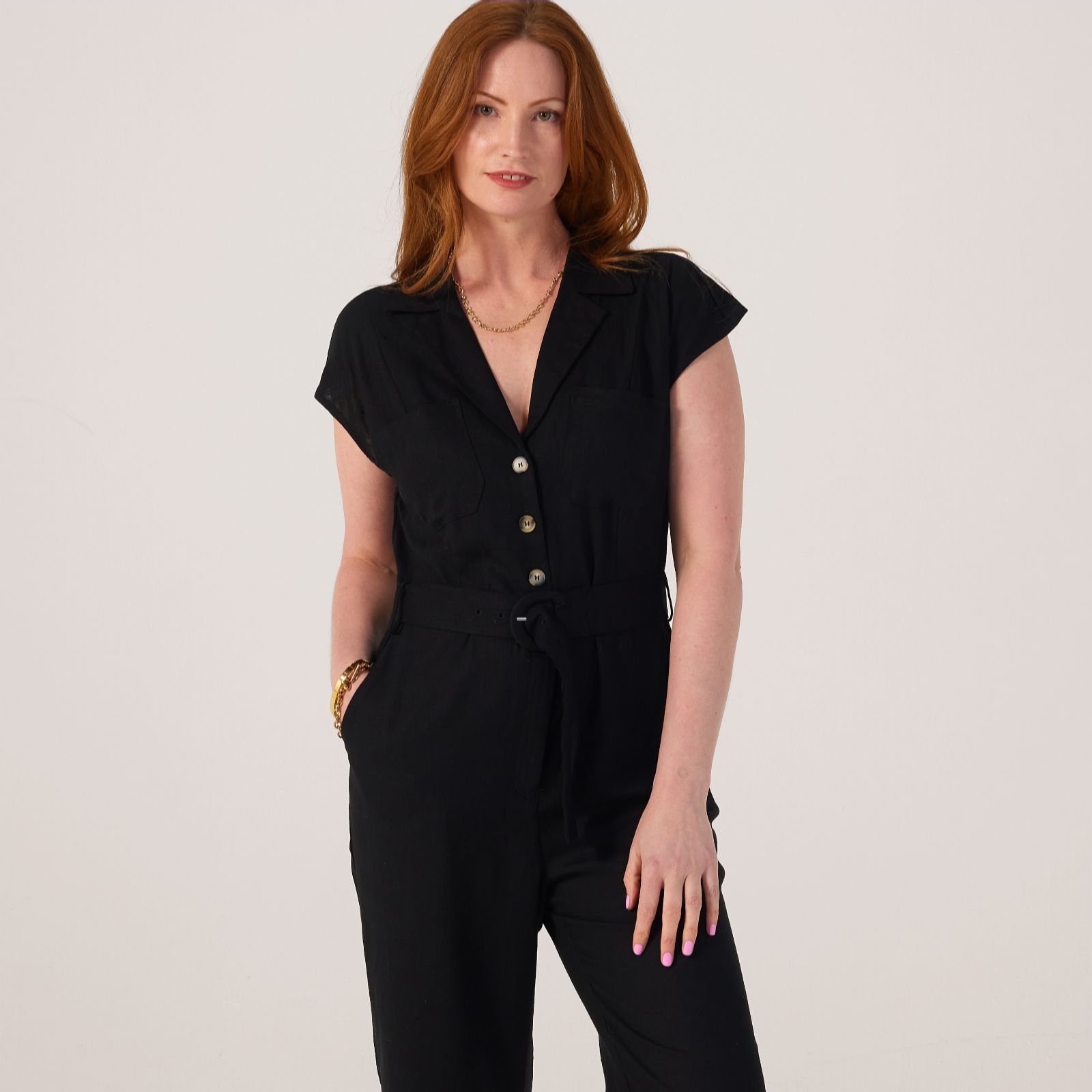 Izabel London Linen Blend Button Jumpsuit