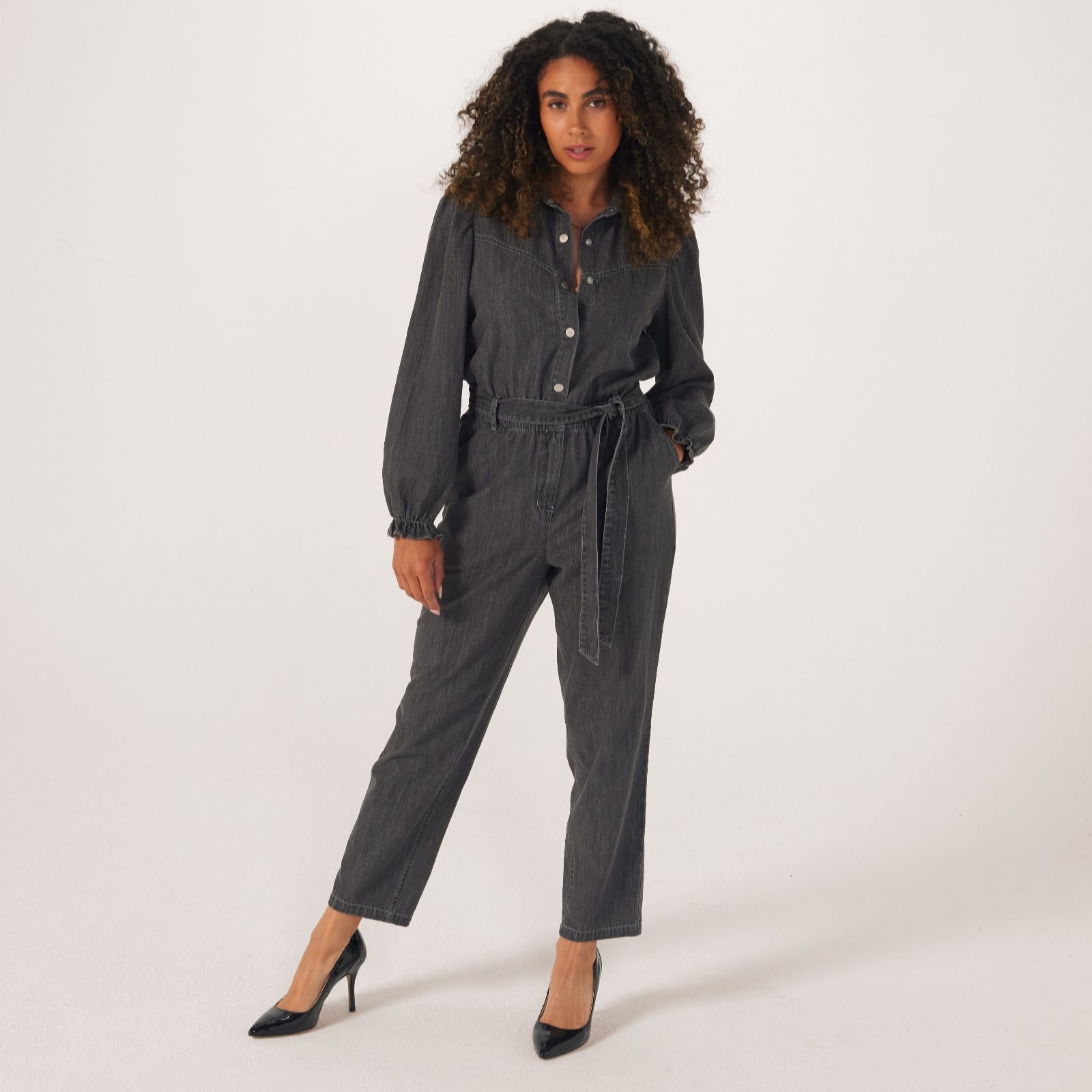 Dannii Minogue Denim Frill Sleeve Jumpsuit Petite