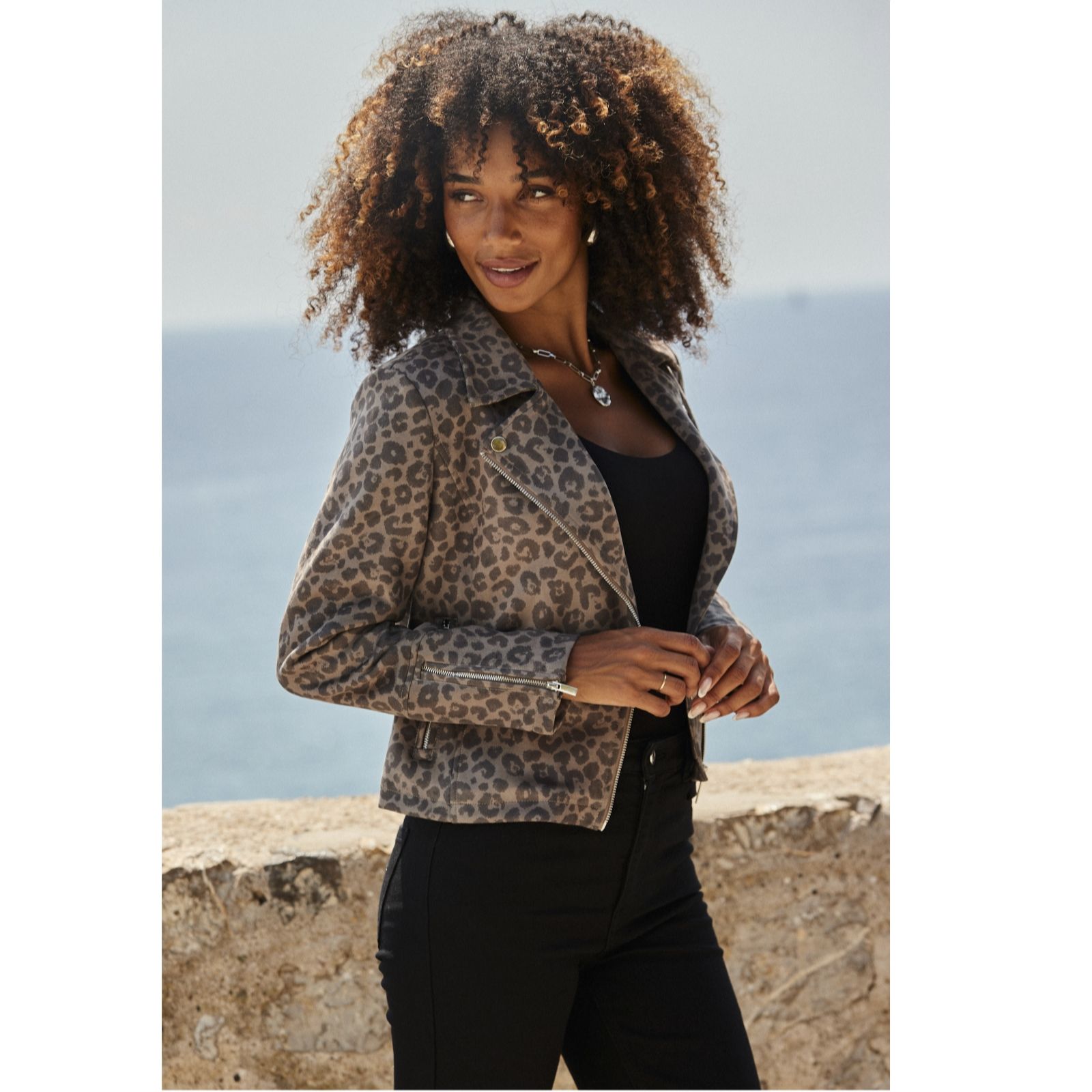 Sosandar Leopard Faux Suede Biker