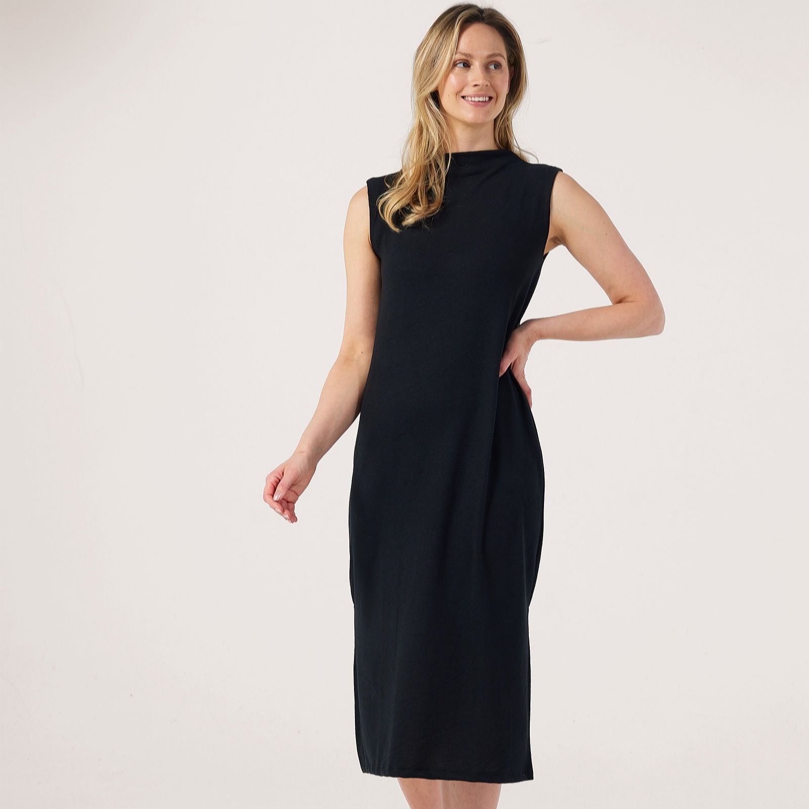 Kim & Co Black Soft Touch Knit High Neck Midi Dress